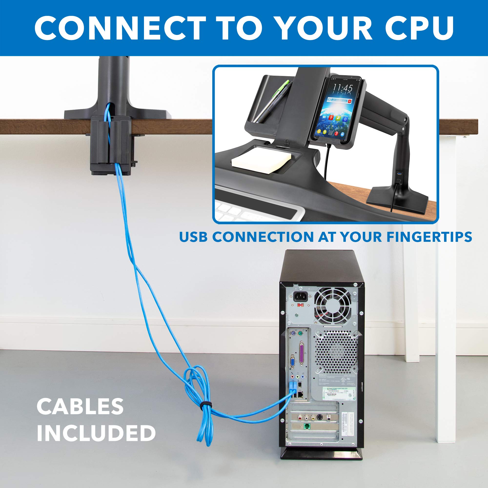 Mount It! Dual Monitor Sit Stand Workstation with Gas Spring Arm | Height Adjustable Standing Desk Converter | 2 Integrated USB 3.0 Ports | VESA 75 100 | C Clamp and Grommet Base