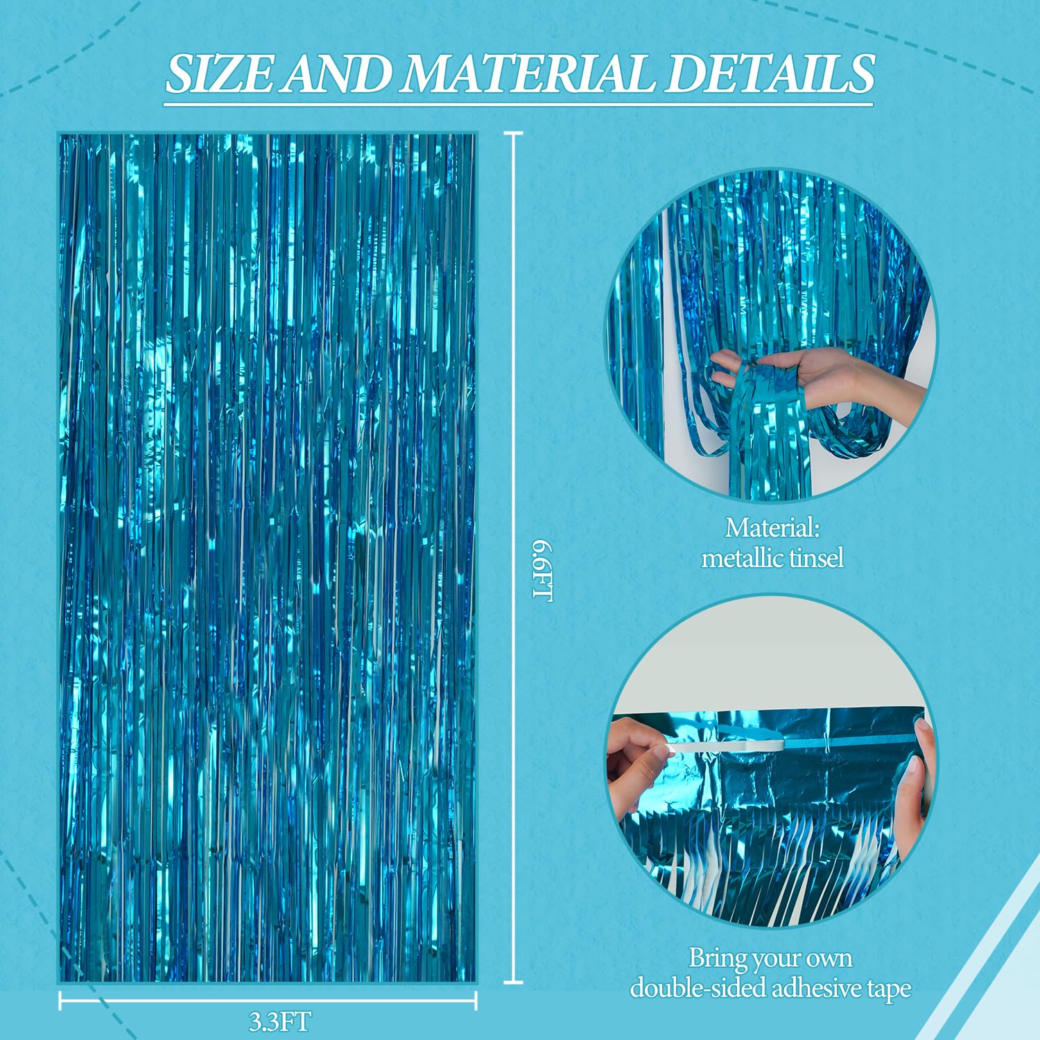 Decockrat 3 Pack Foil Fringe Backdrop   Blue Shiny Tinsel Curtains For Party Decoration/Photo Booth Props   3.3X8.2 Ft Metallic