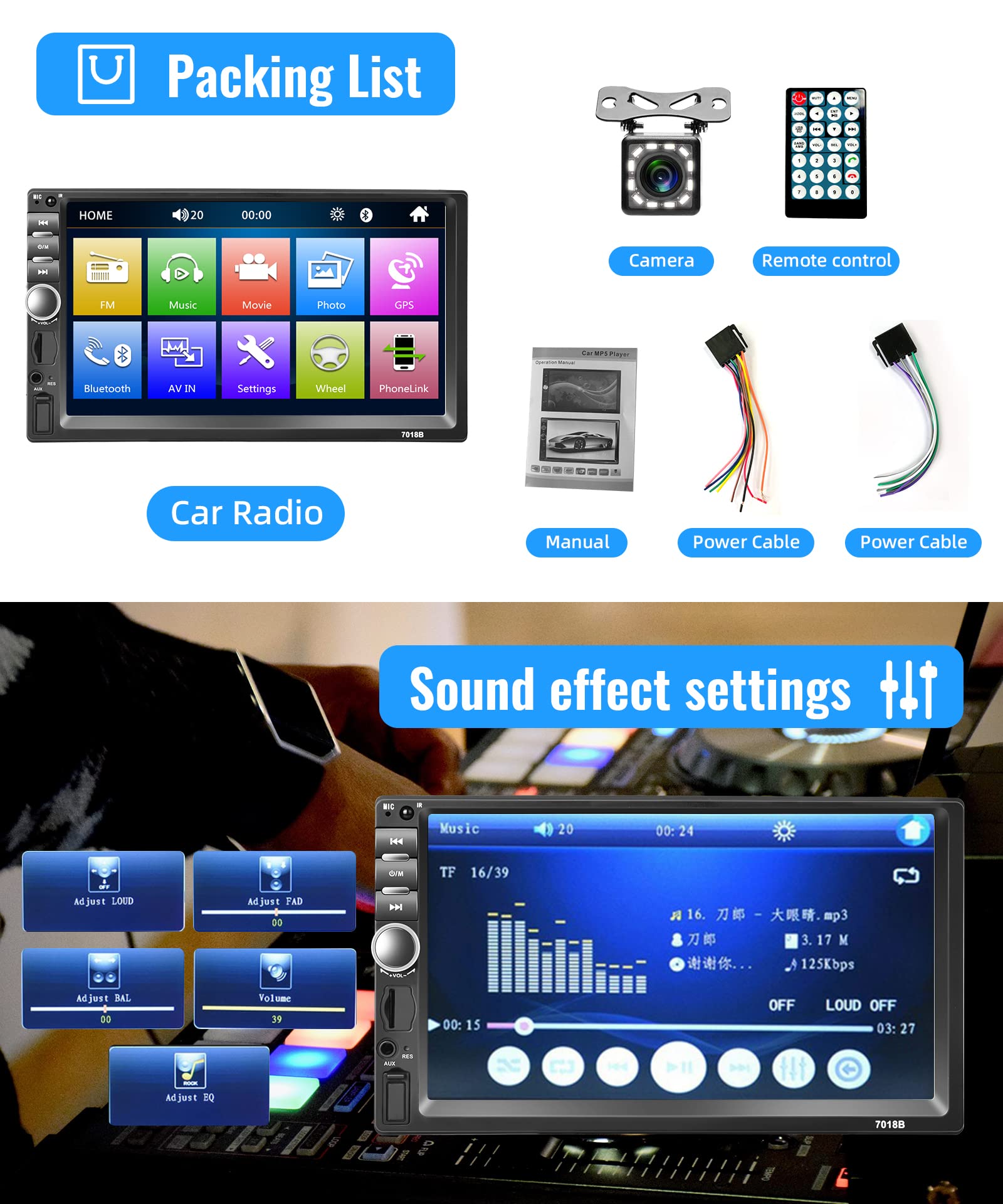 Rimoody 7 Inch Car Stereo Double Din Radio Touch Screen Bluetooth Handsfree Mirror Link Usb Sd Fm Multimedia Radio With Backup C