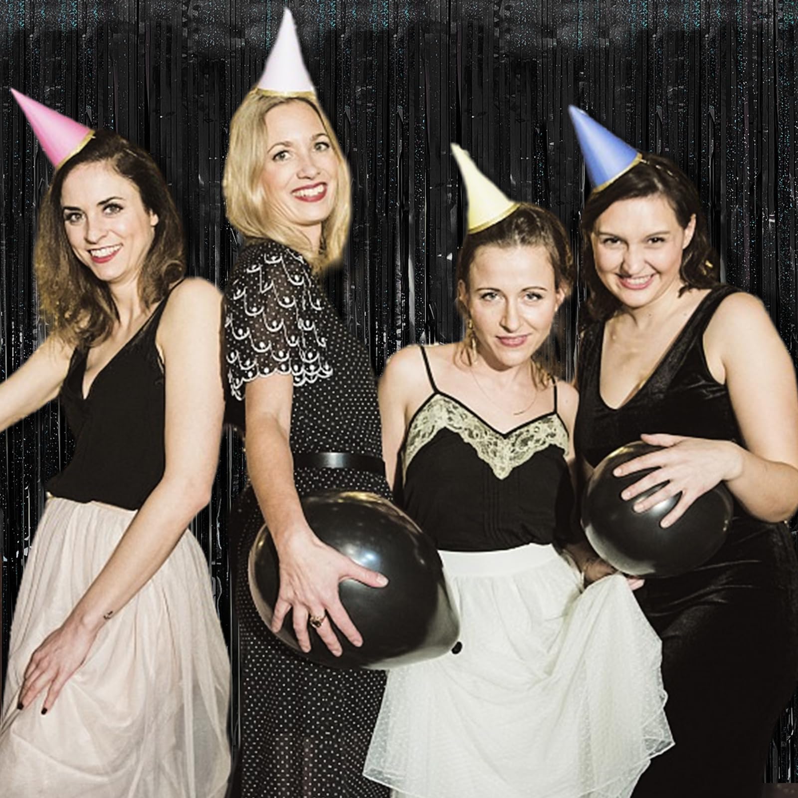 Tinsel Curtain Party Backdrop Black Birthday Party Decorations 2 Packs Glitter Foil Fringe Curtain Party Decor Streamers Photo B