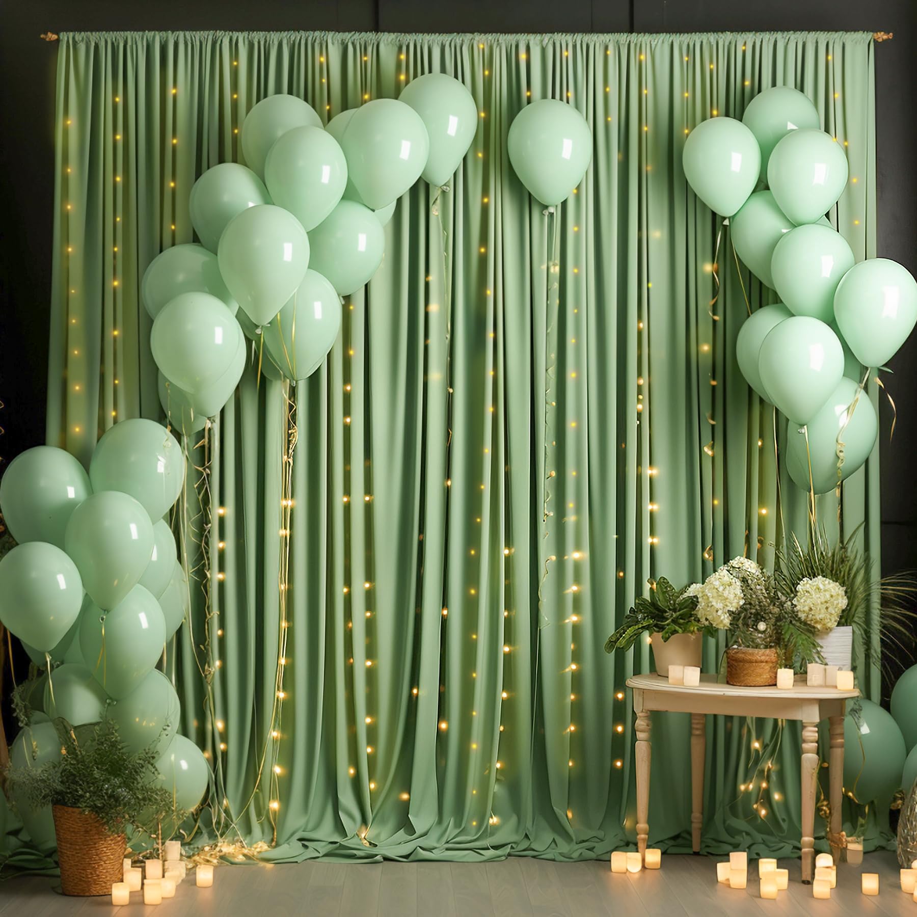 10 Panels Sage Green Backdrop Curtain For Parties Wrinkle Free Dark Green Photo Curtains Backdrop Drapes Fabric Decoration For W