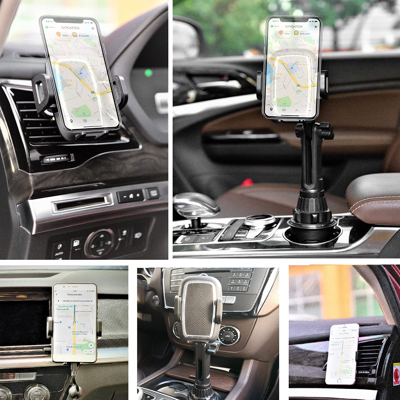 Tecotec Upgraded Car Cup Holder Phone Mount & Air Vent Phone Holder, Universal Adjustable Long Arm Car Cup Holder Fits All Cellp