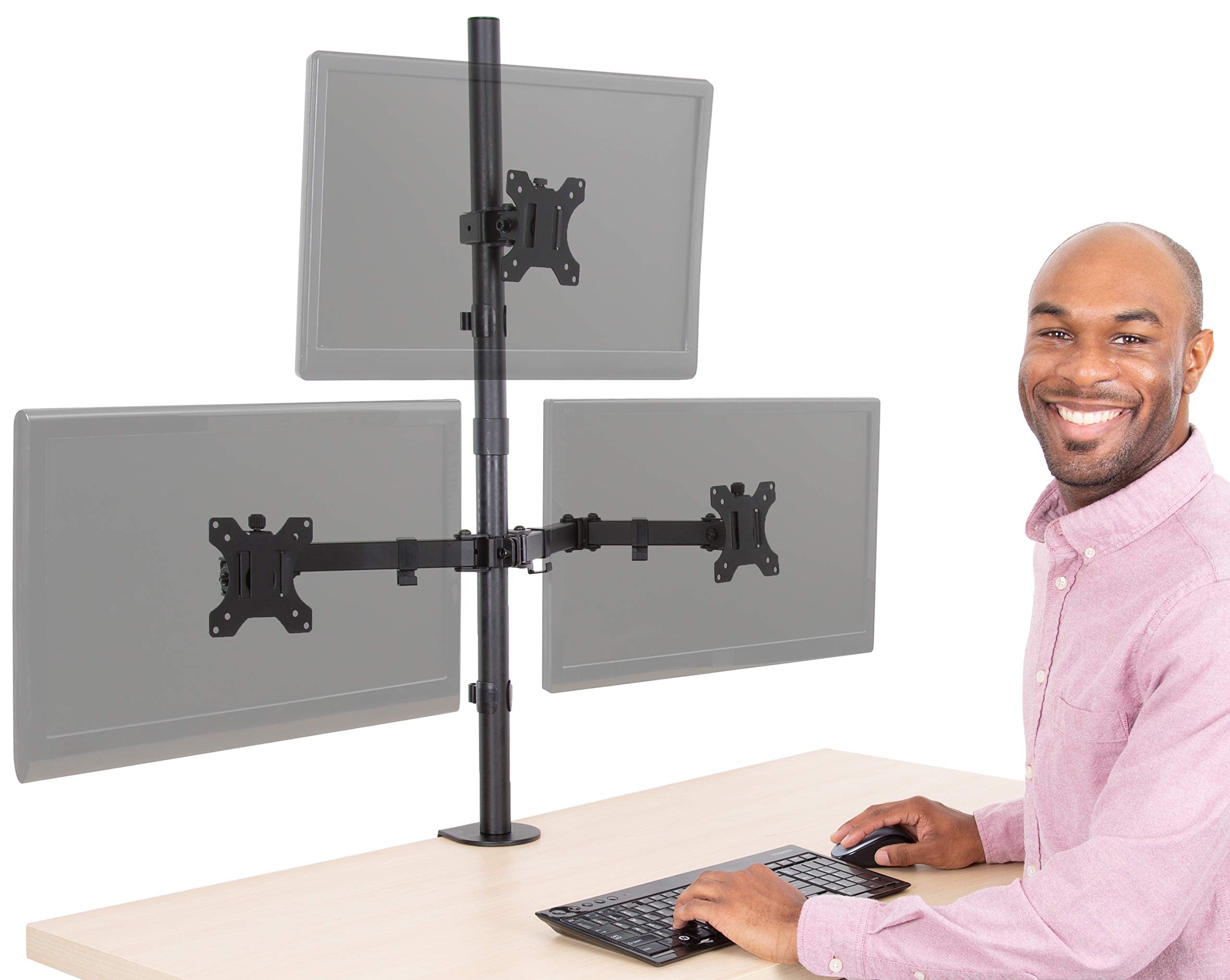 Stand Steady Triple Monitor Desk Stand With Clamp On Base, For Home Or Office Use, Height Adjustable Computer Monitor Stand With