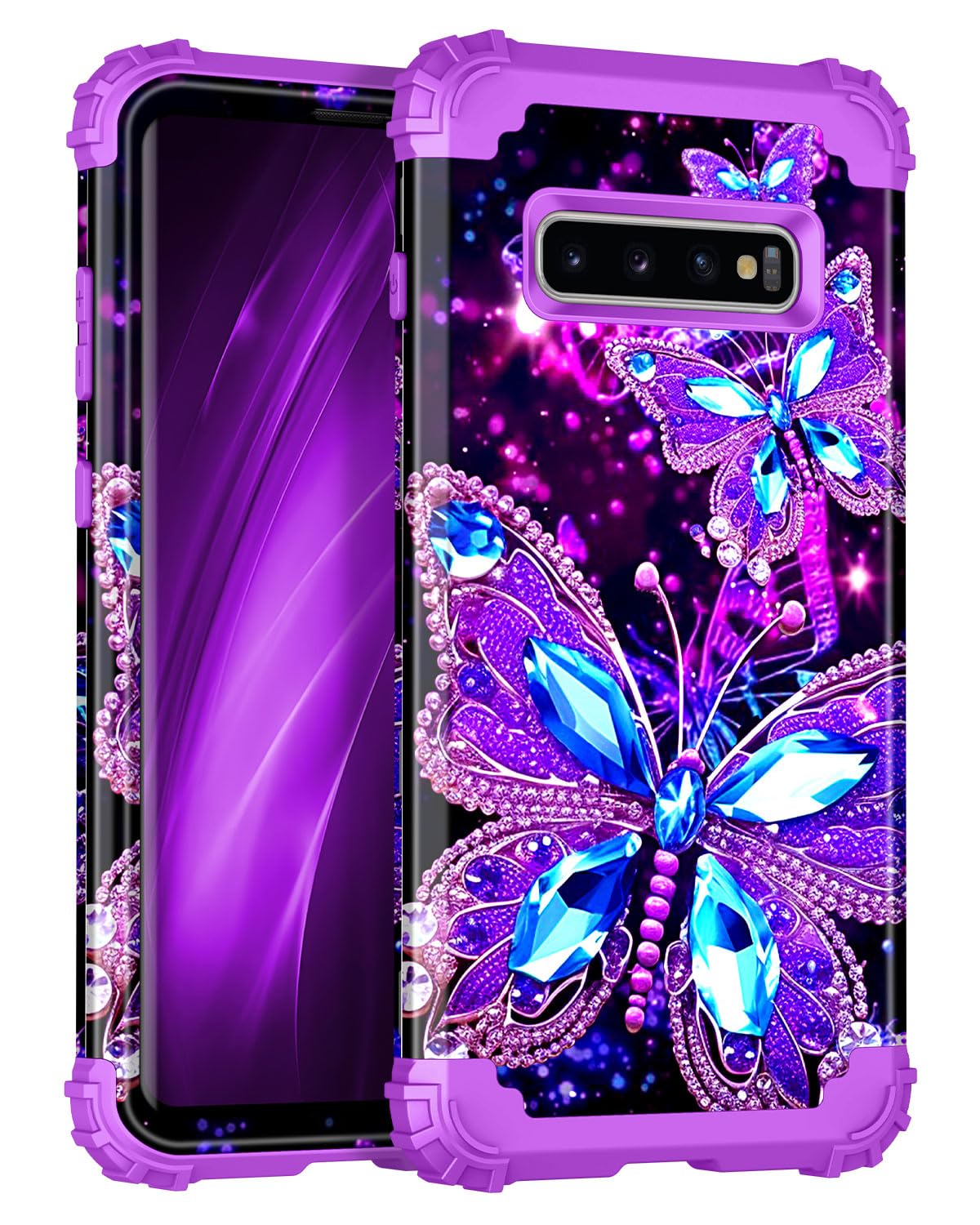 Miqala for Galaxy S10 Case,Glow in The Dark Three Layer Heavy Duty Shockproof Full Body Protection Hard Plastic Bumper+Soft Sili