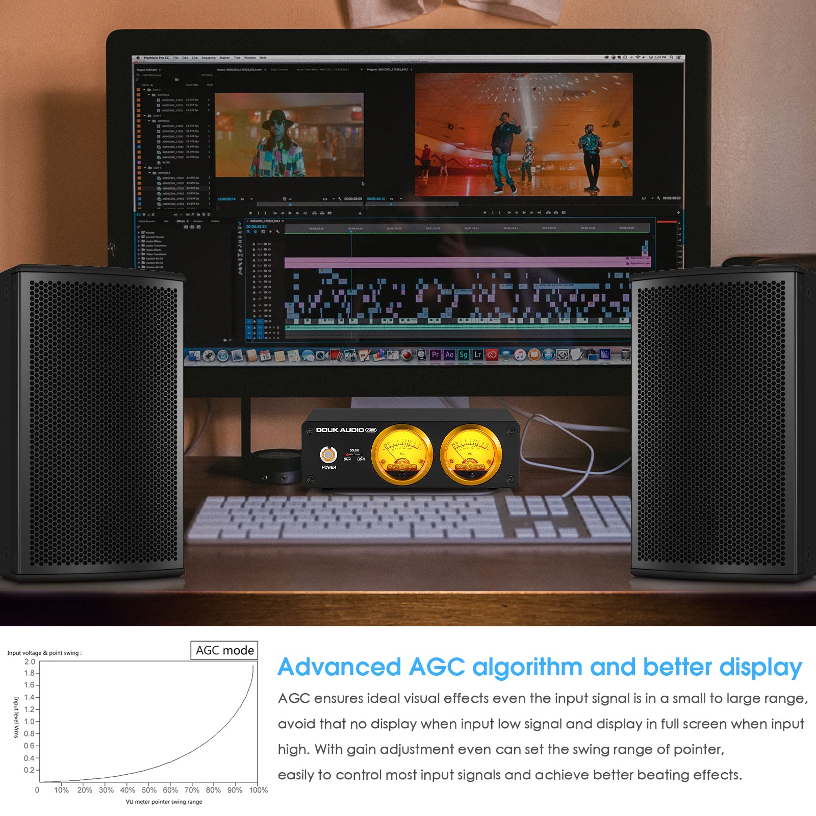 Douk Audio Vu22 Dual Analog Vu Meter Display Db Panel Mic+Line Sound Level Meter (Black)