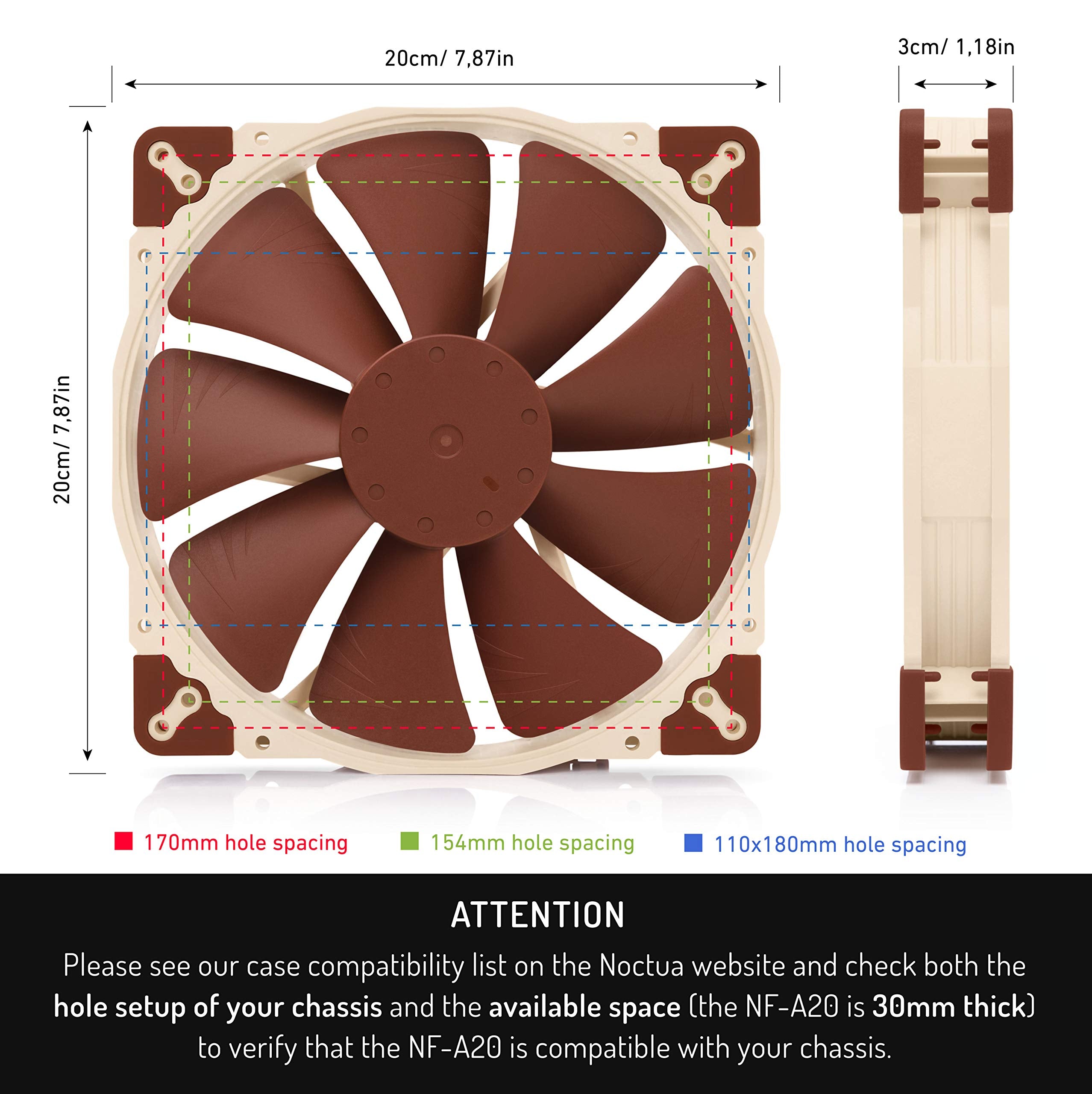 Noctua Nf-A20 Pwm, Premium Quiet Fan, 4-Pin (200X30Mm, Brown)