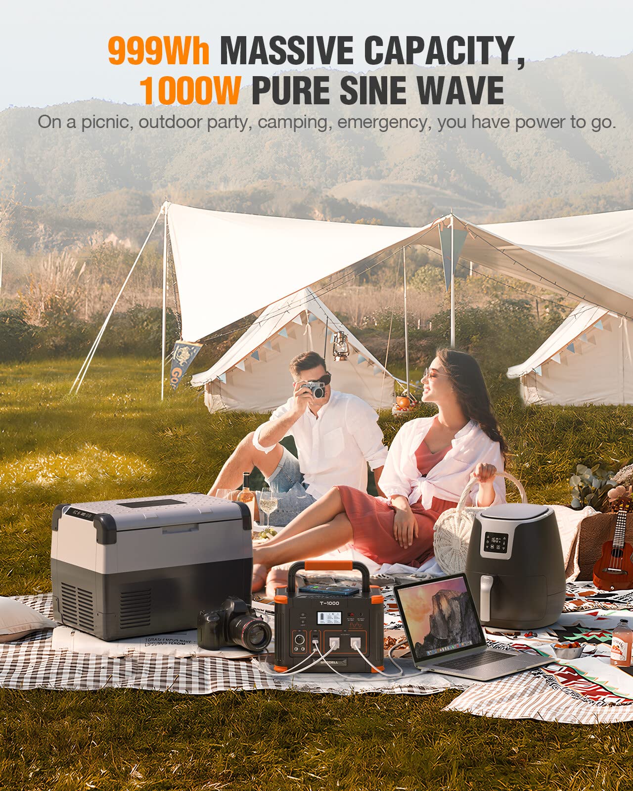 Portable Power Station 1000W (Peak 2000W), Grecell 999Wh Solar Generator With 60W Usb-C Pd Output, 110V Pure Sine Wave Ac Outlet