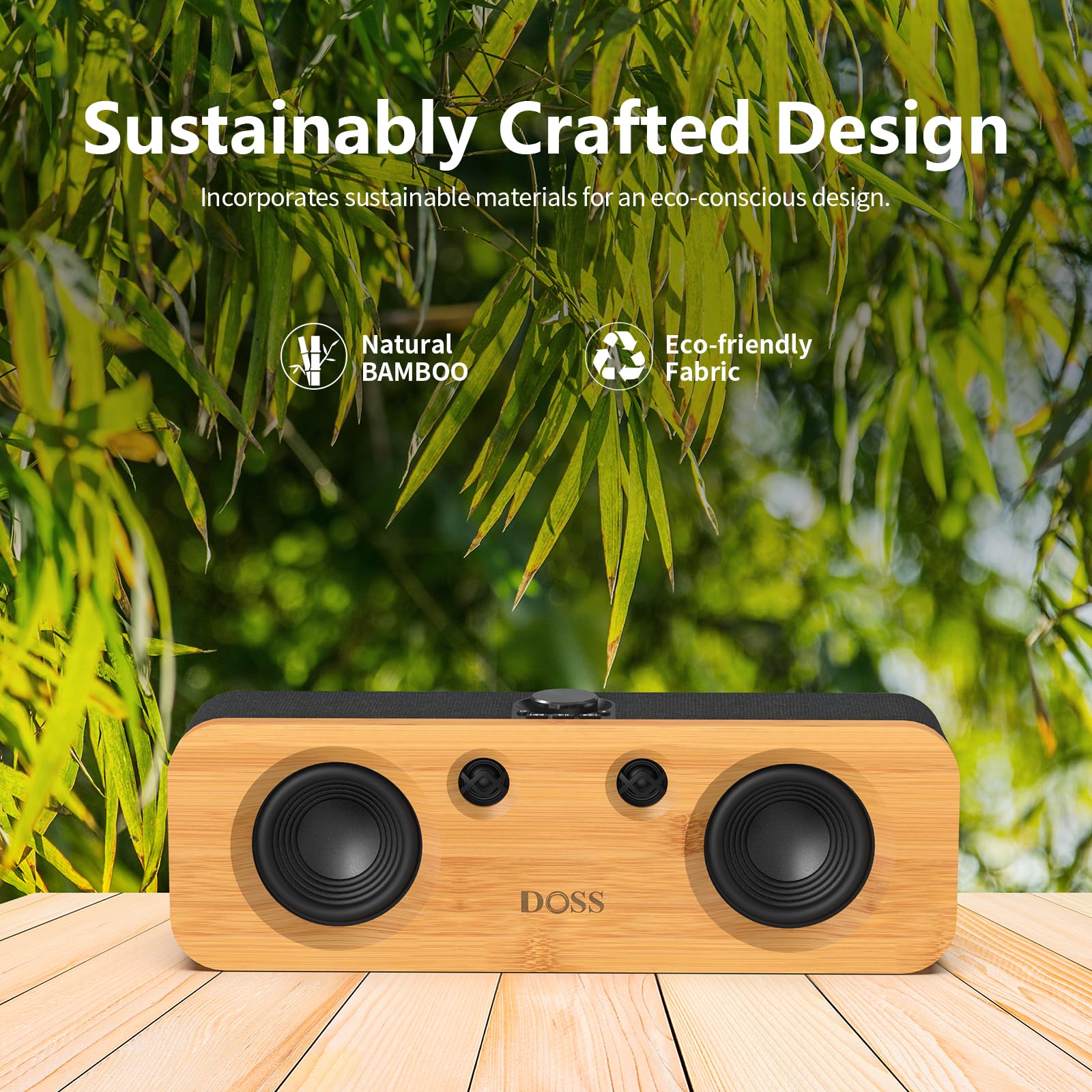 Doss Soundbox H200 50W Home Bluetooth Speaker With Dual 3.5 Inch Woofers, Two 1 Inch Tweeters, 35H Playtime, Tws, Sustainable Materials, Bt 5.3, Wireless For Record Player/Computer/Tv Black