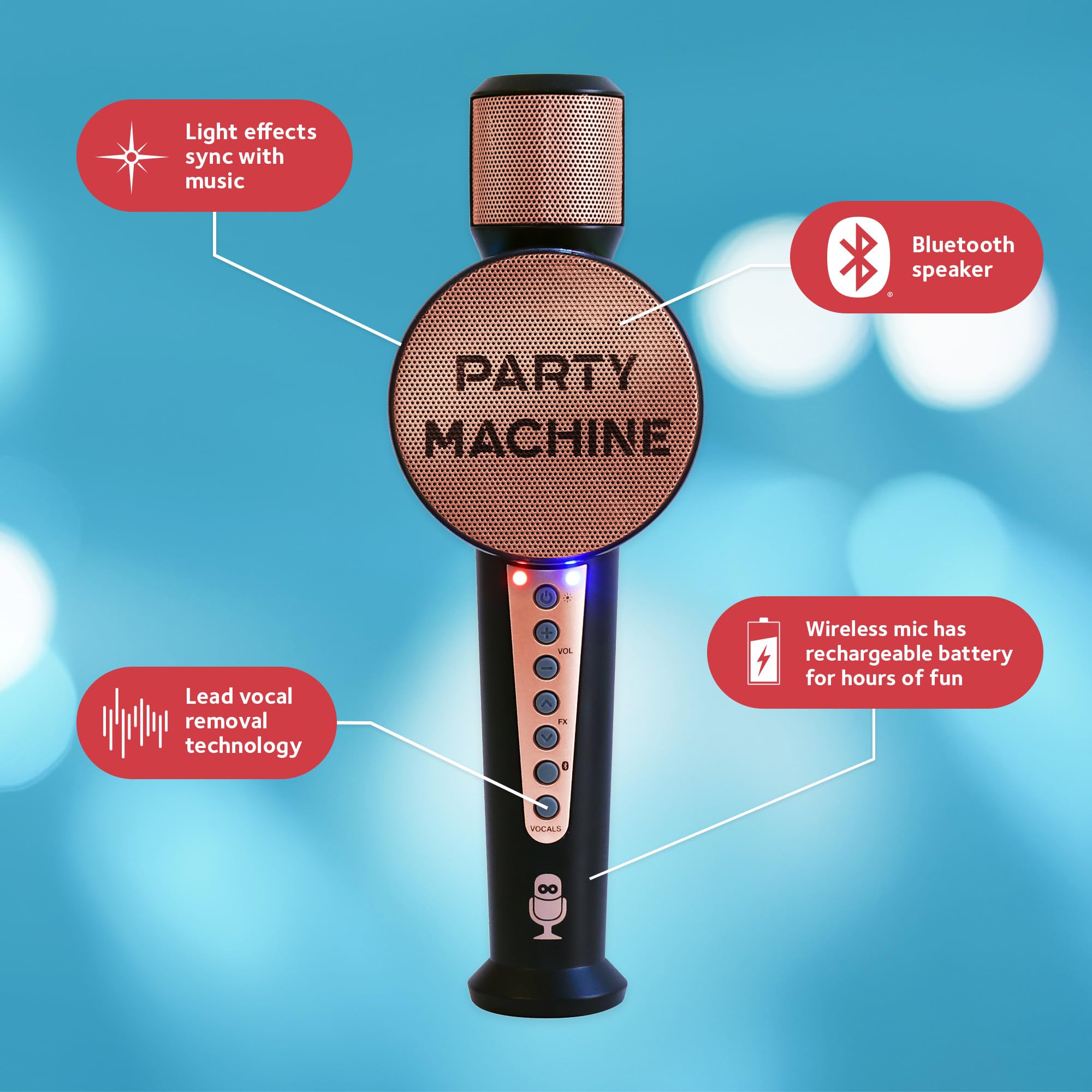 Singing Machine Wireless Karaoke Microphone For Kids & Adults, Party Machine Mic (Rose Gold) - Portable Handheld Bluetooth Micro