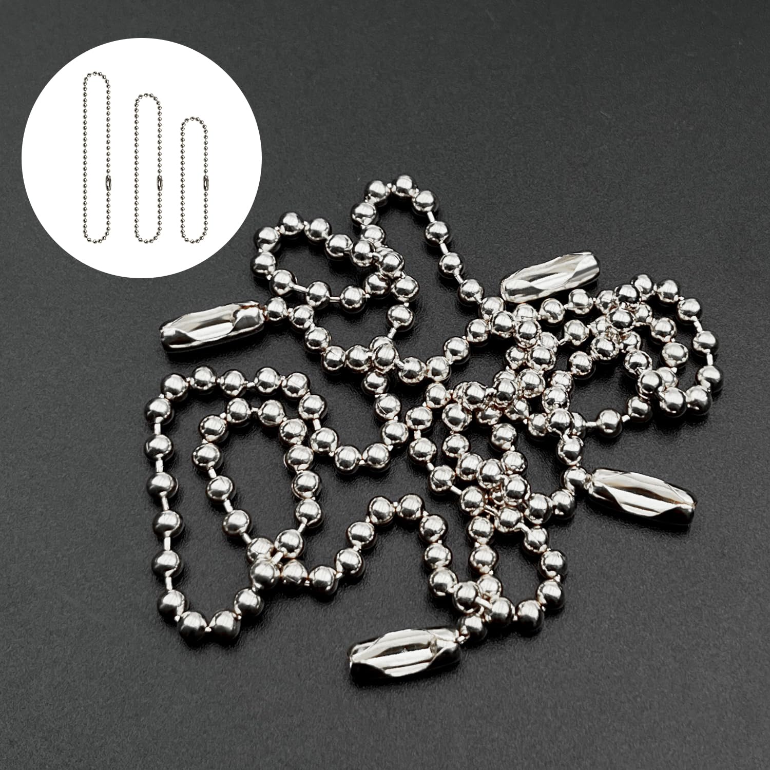 Ceiling Fan Pull Chain Extender, 12Feet 3Mm Diameter Beaded Ball Fan Light Extension Pull Chain With 10 Matching Connectors(Silv