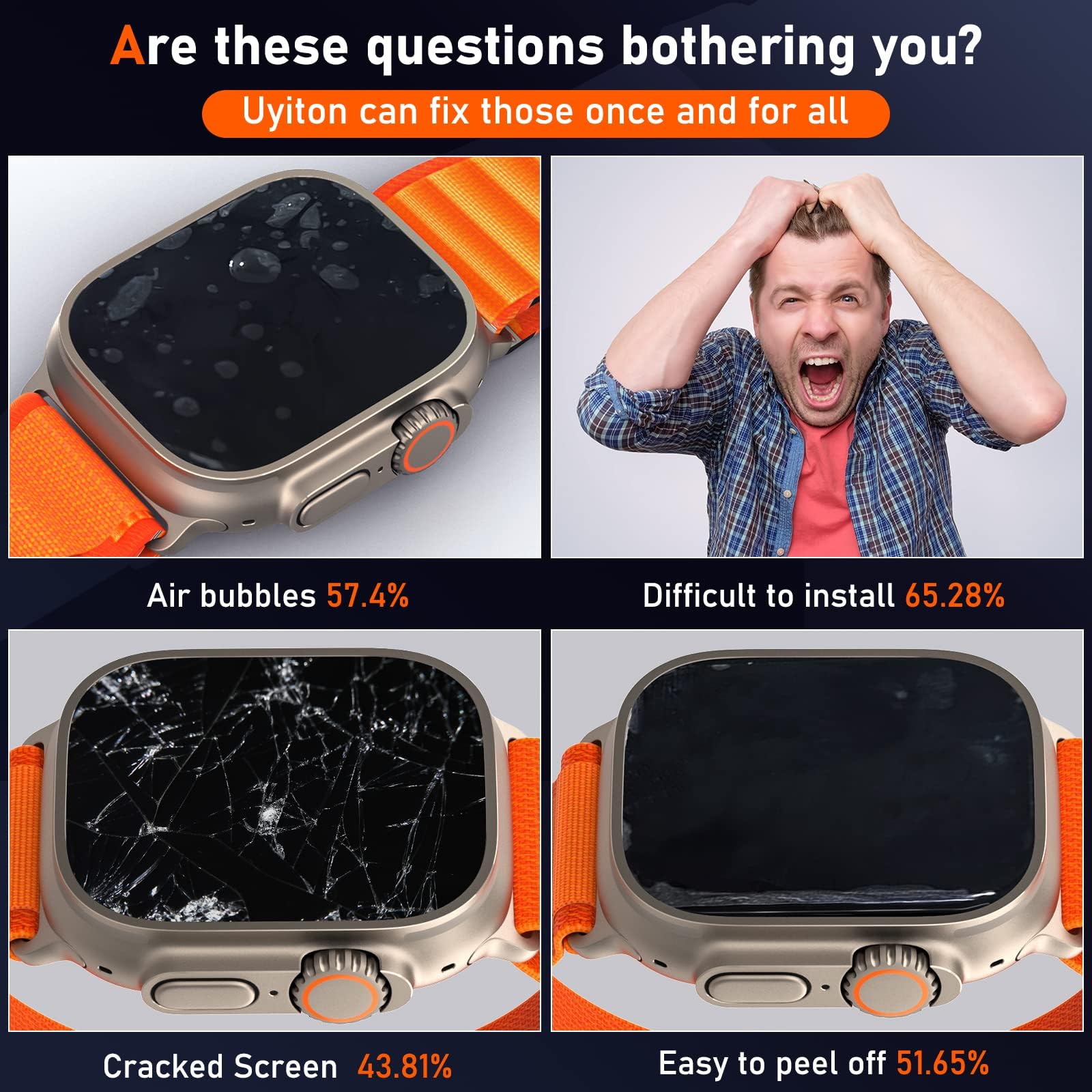 Uyiton For Apple Watch Ultra 2/ Apple Watch Ultra Screen Protector 49Mm, Iwatch Ultra Screen Protector Tempered Glass [Case Frie