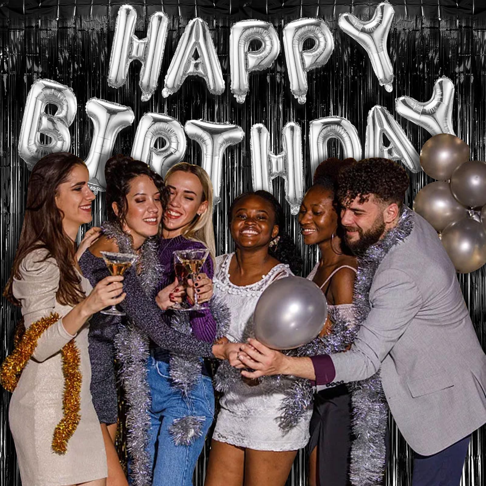 5 Pack Black Party Streamers Backdrop Tinsel Foil Fringe Curtains Halloween Party Decorations Birthday Wednesday Twilight Party