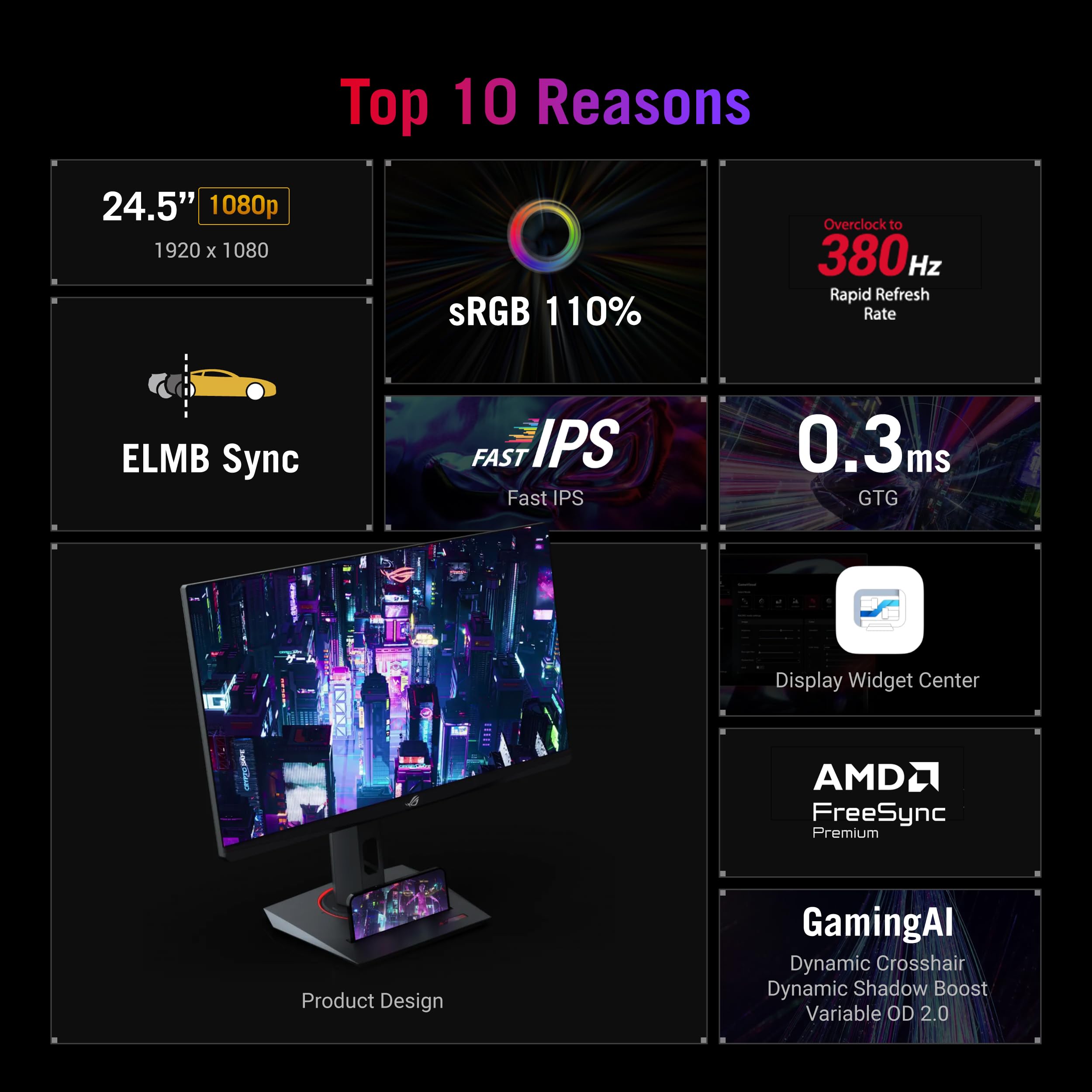 Asus Rog Strix 25    (24.5    Viewable) Esports Gaming Monitor (Xg259Qns)   Full Hd, 380Hz, 0.3Ms, Fast Ips, Extreme Low Motion