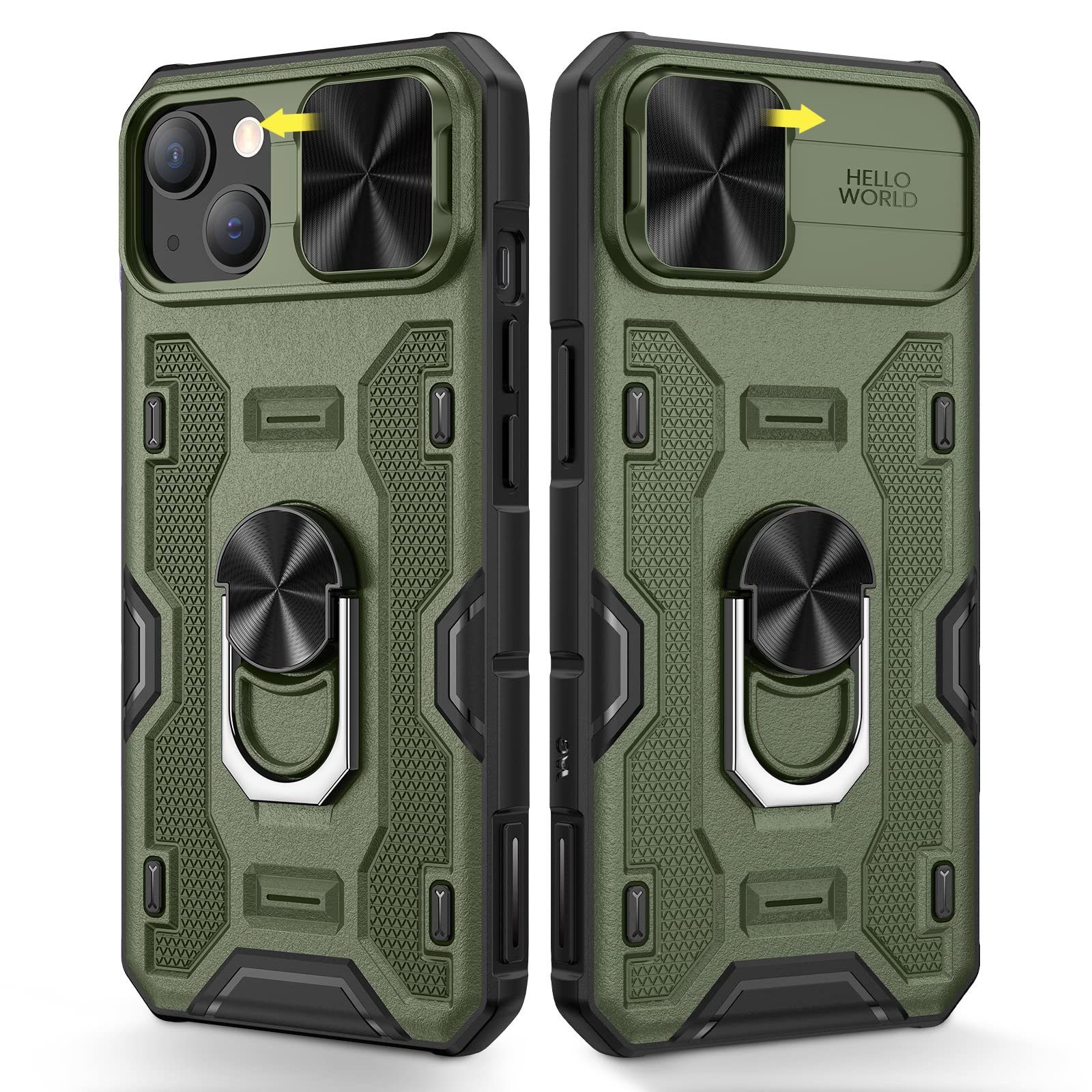 Caka For Iphone 14 Case, Iphone 13 Phone Case With Camera Cover & Kickstand, Built In 360   Rotate Ring Stand With Camera Lens P