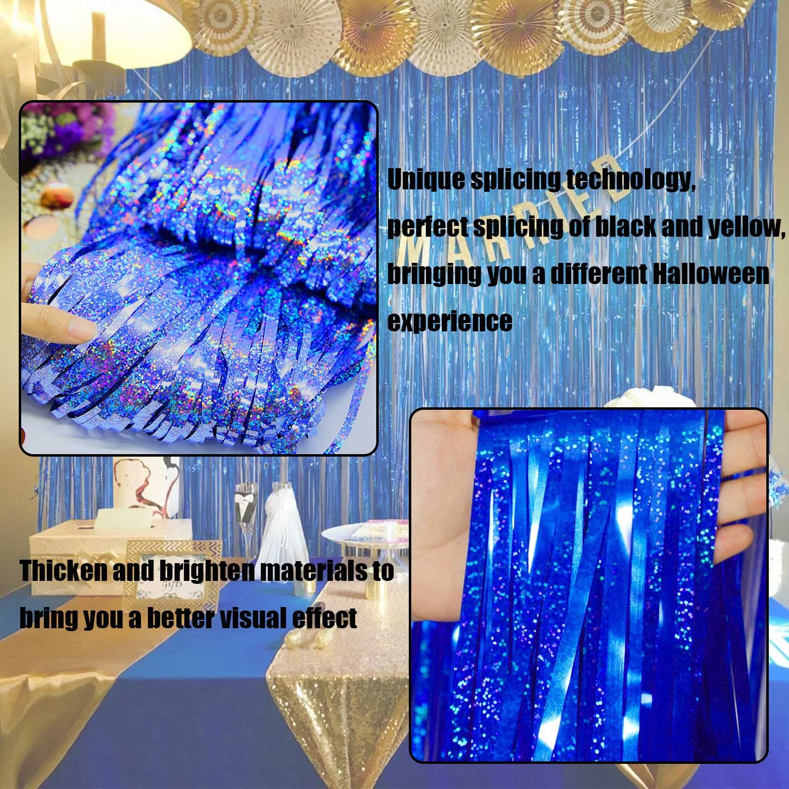 Halloweendecorate 4 Pack Macaron Yellow Tinsel Foil Fringe Curtain Backdrop, 3.28Ft X 8.2Ft Metallic Streamers Props Wedding Bri