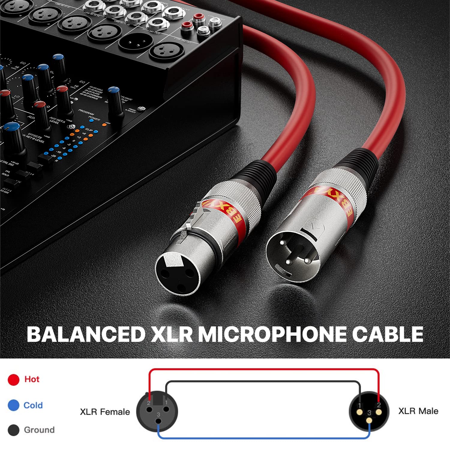 Ebxya Xlr Cable 15 Feet 10 Color Packs  Xlr Male To Female For Audio Mixer Microphone