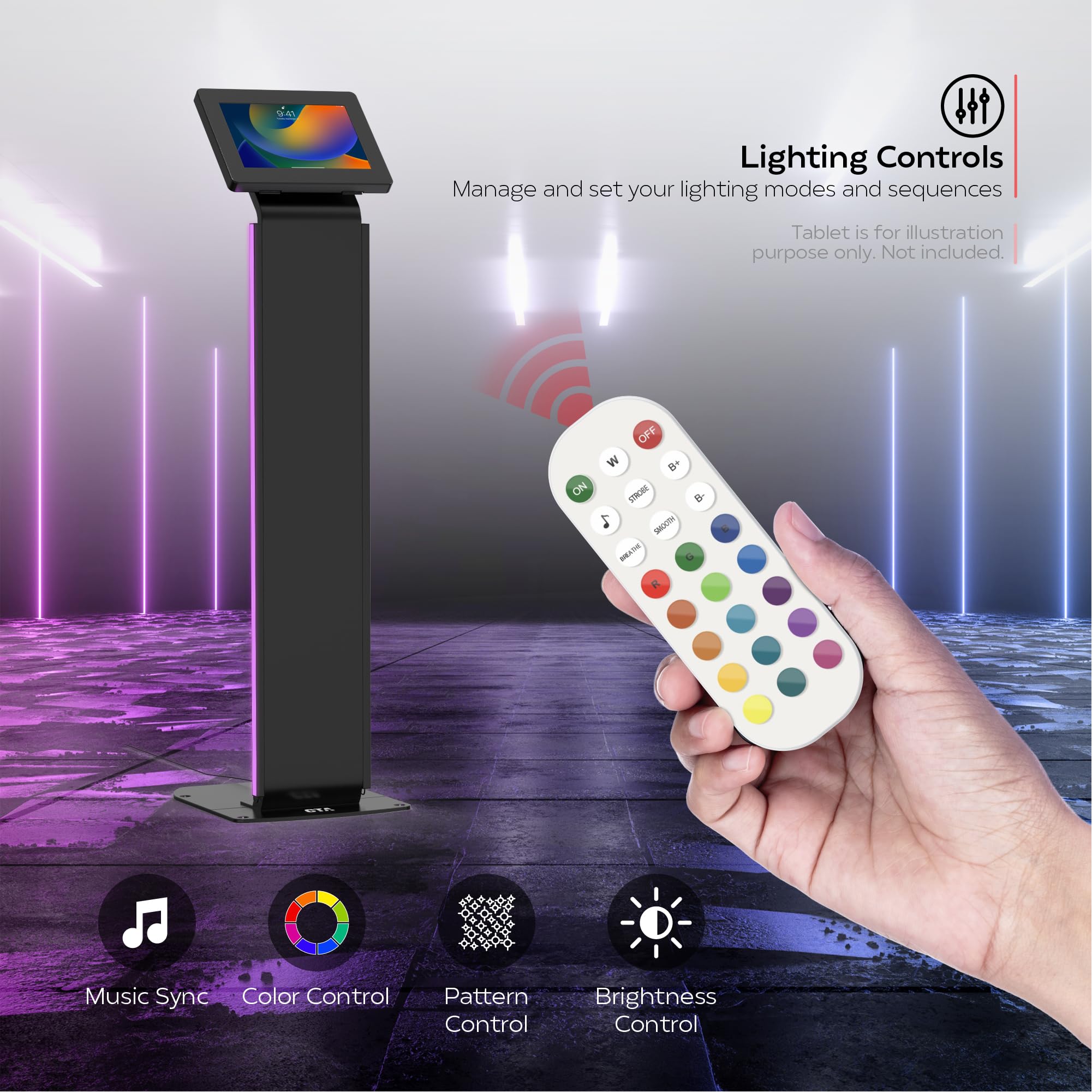 Kiosk Floor Stand With Led Lights - Cta Locking Kiosk Stand W/Led Lights Add On - For Ipad 10Th Gen 10.9-Inch - Ipad 7/8/9 Gen 1