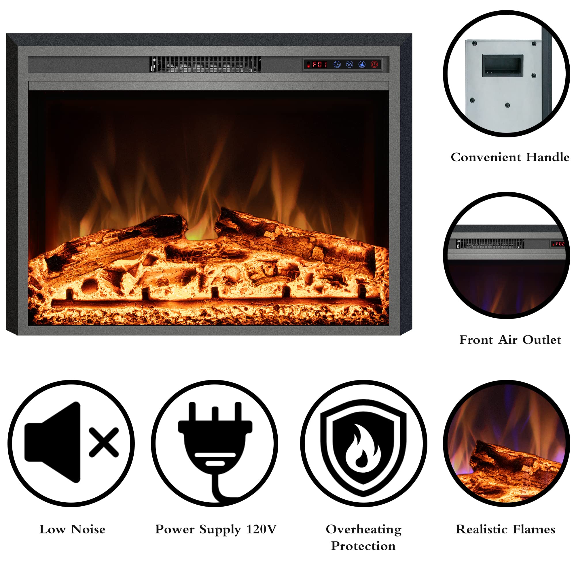 Kentsky Electric Fireplace, Electric Fireplace Inserts, Recessed Fireplace Heater With Remote Control, Adjustable Flame Colors,