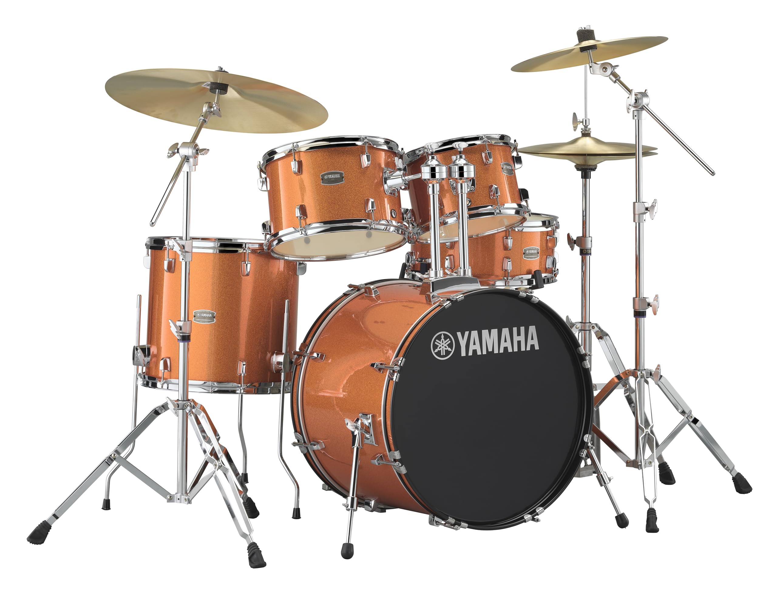 Yamaha Rydeen 5-Piece Drum Set With 20 Bass Drum, Floor Tom, 2 Toms With Ball Clamp And Wood Snare Drum, Orange Glitter