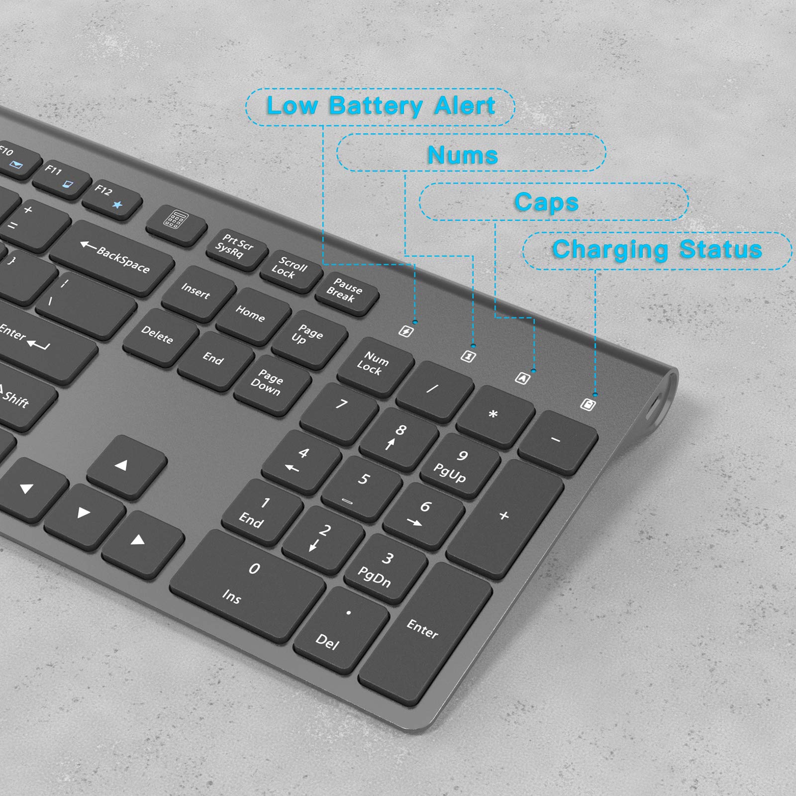 J Joyaccess Rechargeable Keyboard Wireless Slim And Full Sized Cordless Keyboard, Wireless Keyboard With Number Pad For Laptop,C