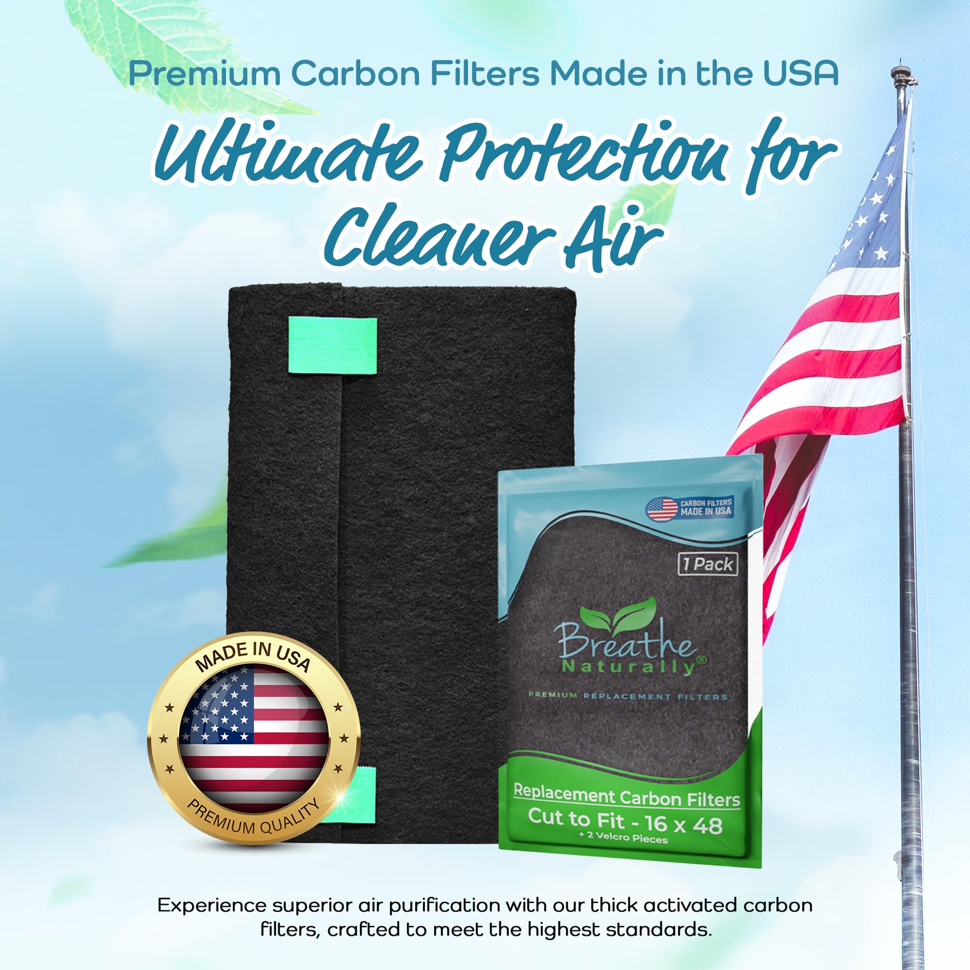 Breathe Naturally Universal Cut To Fit Carbon Activated Air Filter - Replacement Charcoal Filters - Pre Filter Carbon Sheet For