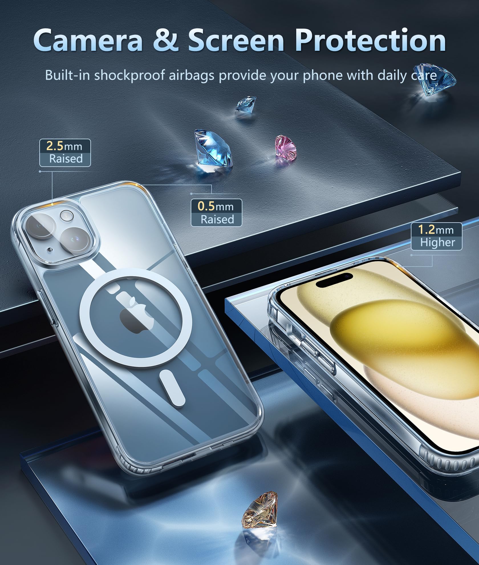 Fntcase For Iphone 15 Plus Phone Case: Clear Case Military Grade Shockproof Protective Magnetic Cell Phone Cover, Anti Yellowing