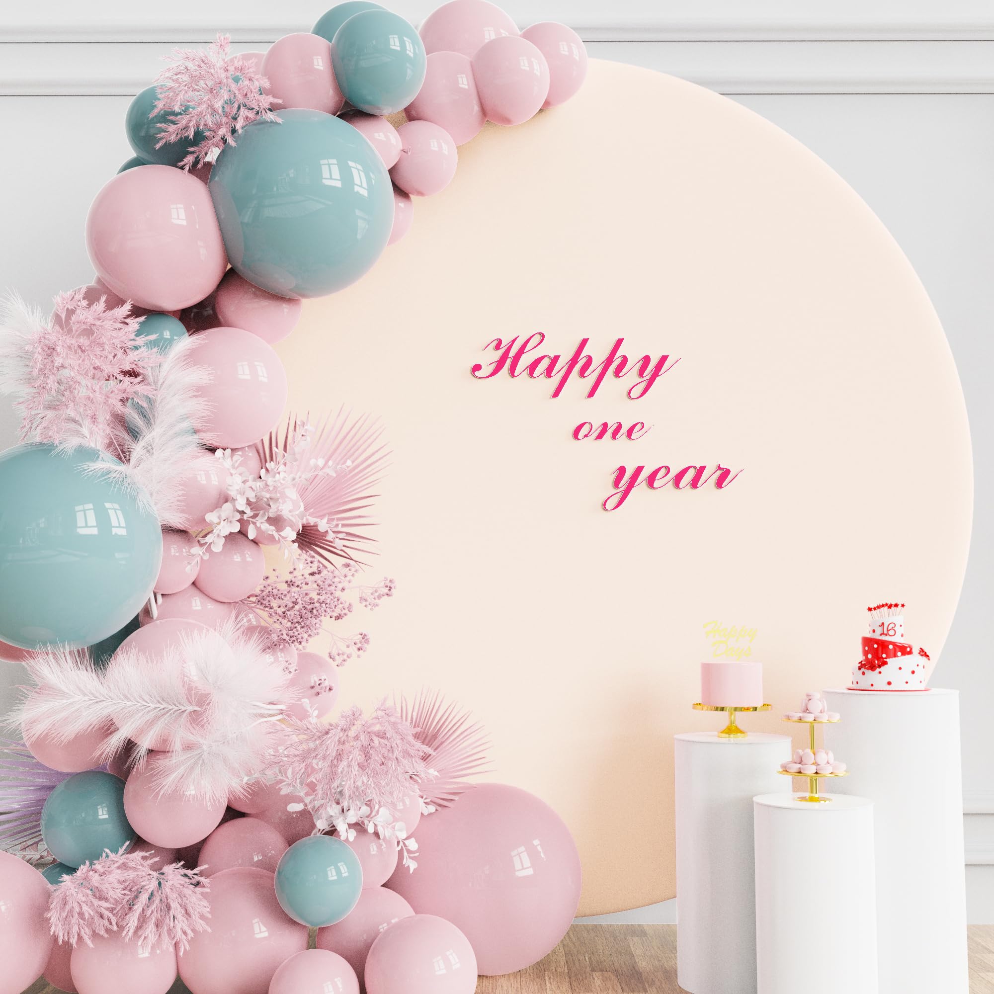 Wokceer 7.2Ft Round Backdrop Cover Beige Round Arch Covers With Buckles Polyster Circle Balloon Arch Cover For Wedding Birthday