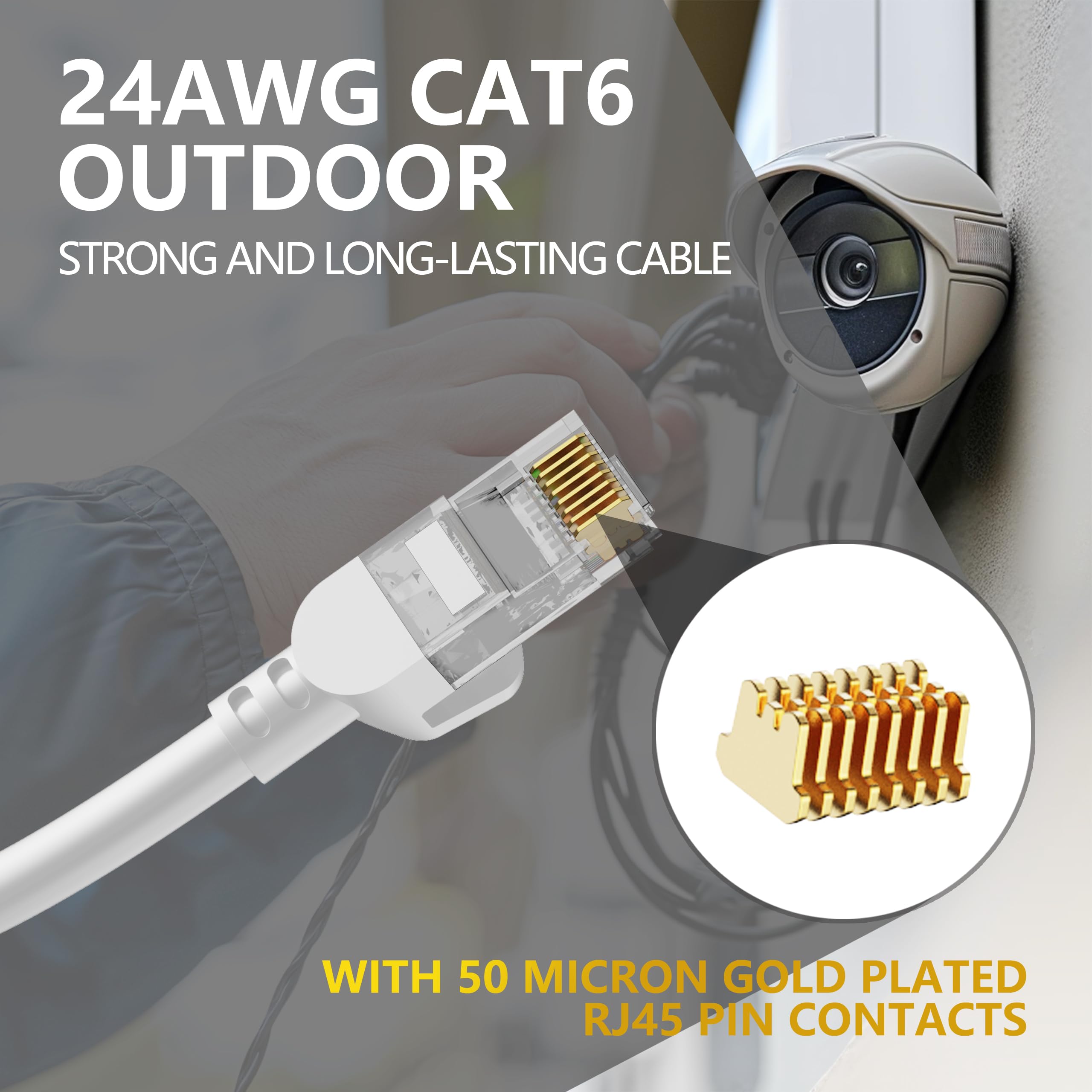 Cat6 Outdoor Ethernet Cable 200Ft, Support Cat8 Cat7 Network, 10Gbps 24Awg Pure Copper, Heavy Duty Direct Burial In Ground Water