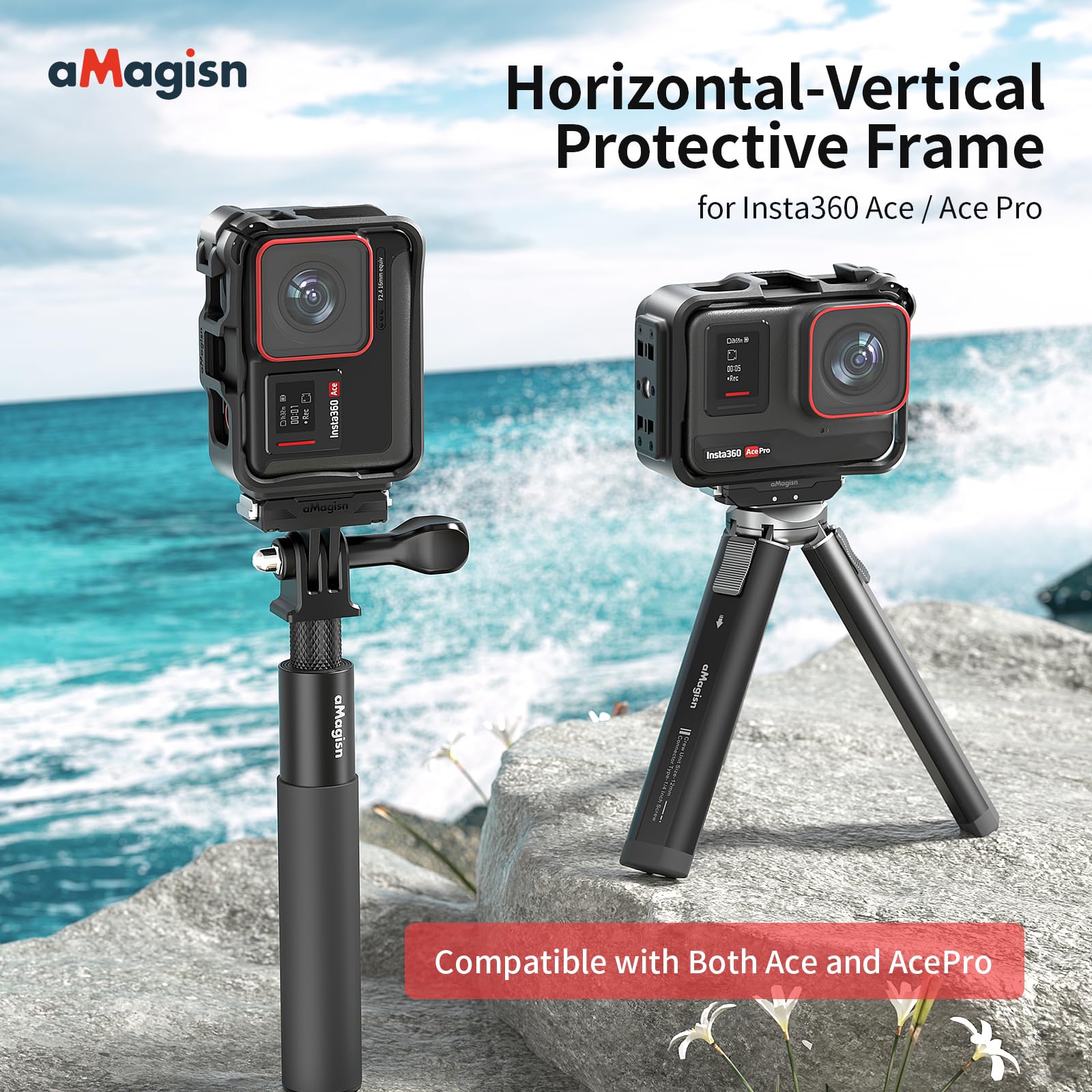 Rszfnjxry Plastic Frame Cage Compatible With Insta360 Ace/Ace Pro,Protective Durable Housing Case With Cold Shoe Mount Compatibe