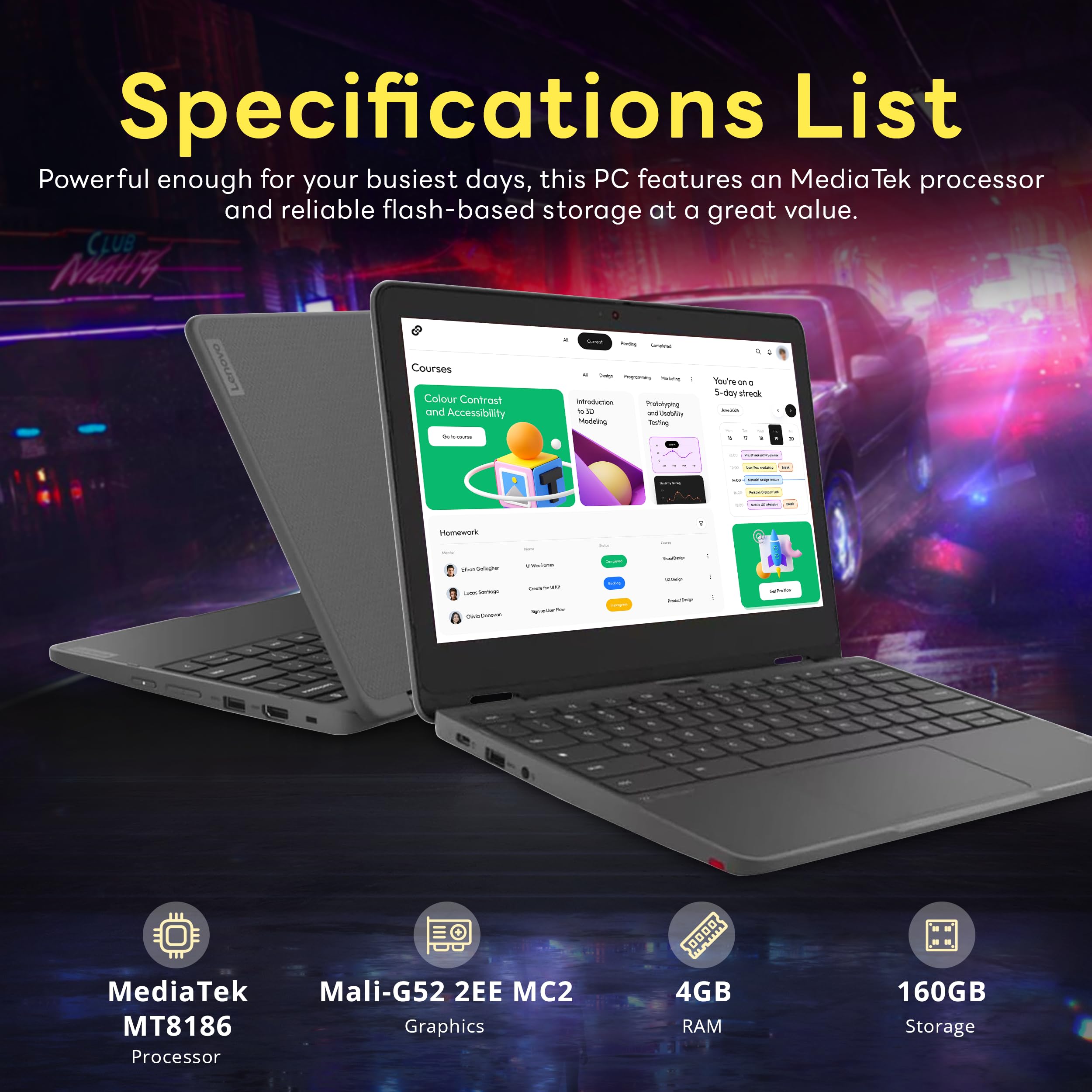 Lenovo 300E G4 11.6'' 2 In 1 Touchscreen Chromebook, Mediatek Mt8186 Processor, 4Gb Ram, 160Gb Storage (32Gb Emmc+128Gb Usb Card