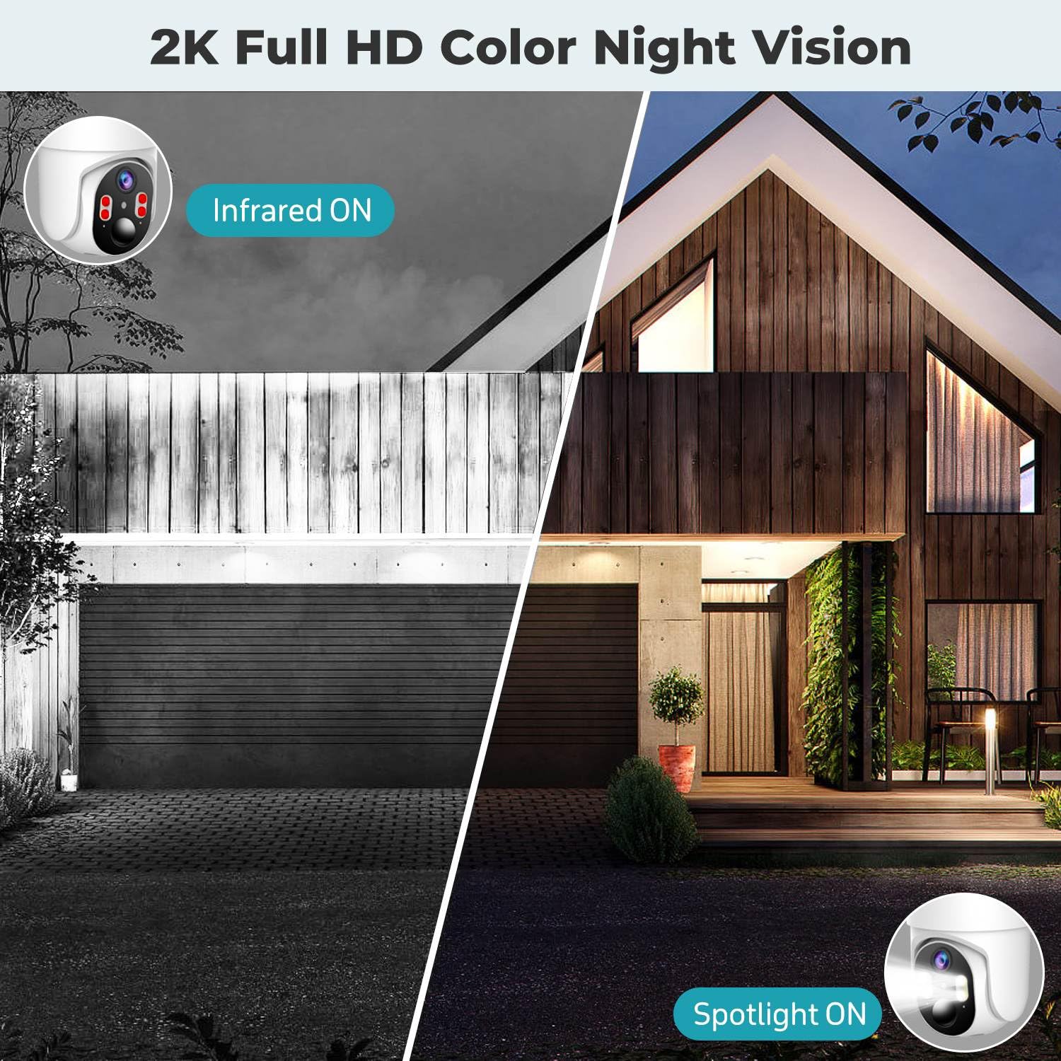 Solar Security Cameras Wireless Outdoor, 2K Hd Wifi Cameras For Home Security, 360 Surveillance Camera With Solar Panel Battery, Color Night Vision, 2 Way Talk, Pir Motion Detection, Cloud Storage