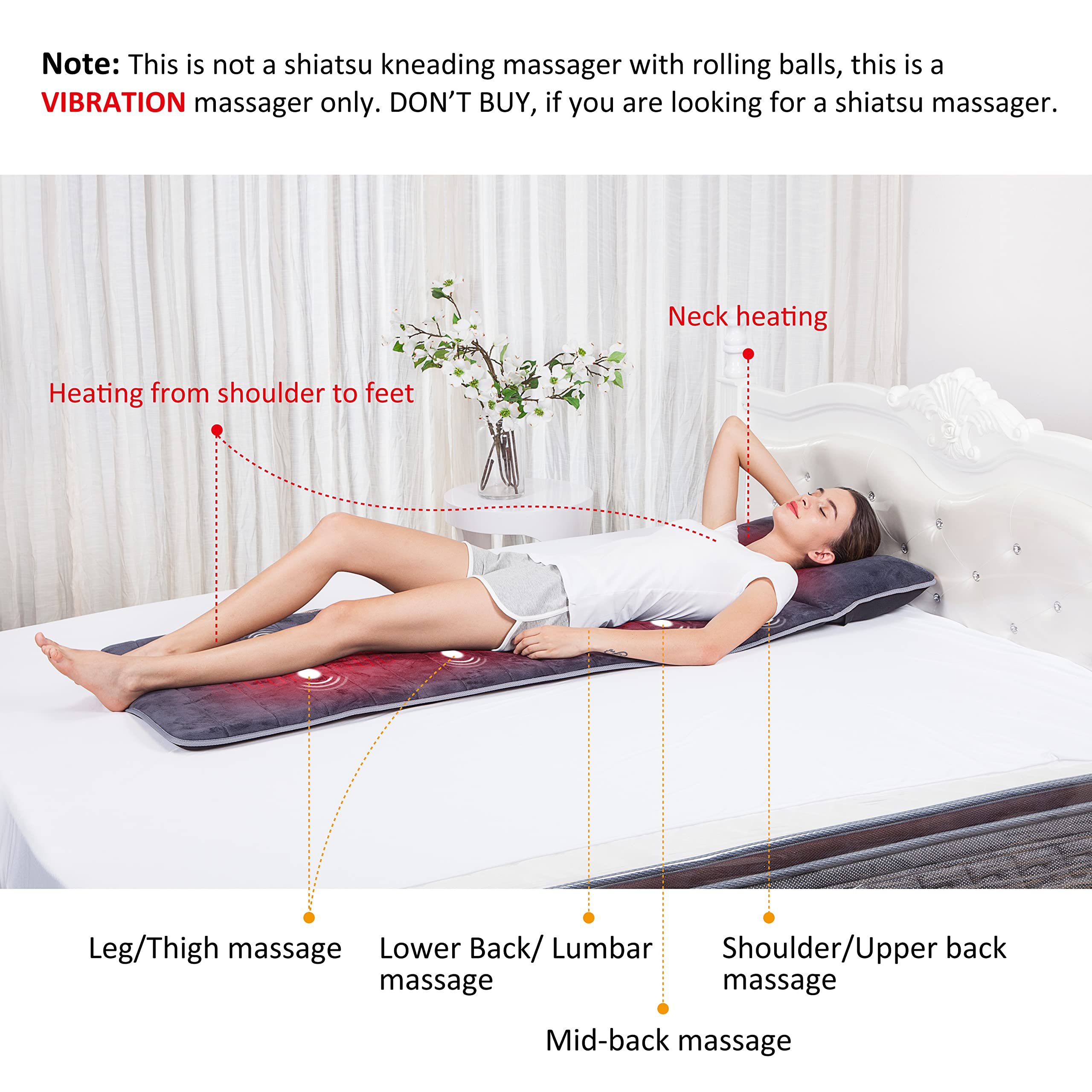 Snailax Memory Foam Massage Mat With Heat, 6 Therapy Heating Pad,10 Vibration Motors Massage Mattress Pad, Full Body Massager Cu