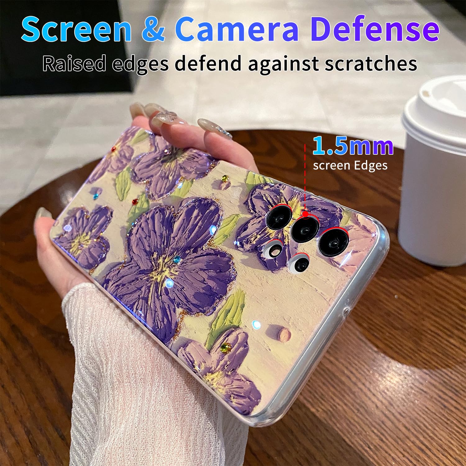 Leleyun Case For Samsung Galaxy A32 5G, Retro Oil Painting Printed Flower Cute Pattern With Glitter Gem Phone Cover Durable Tpu