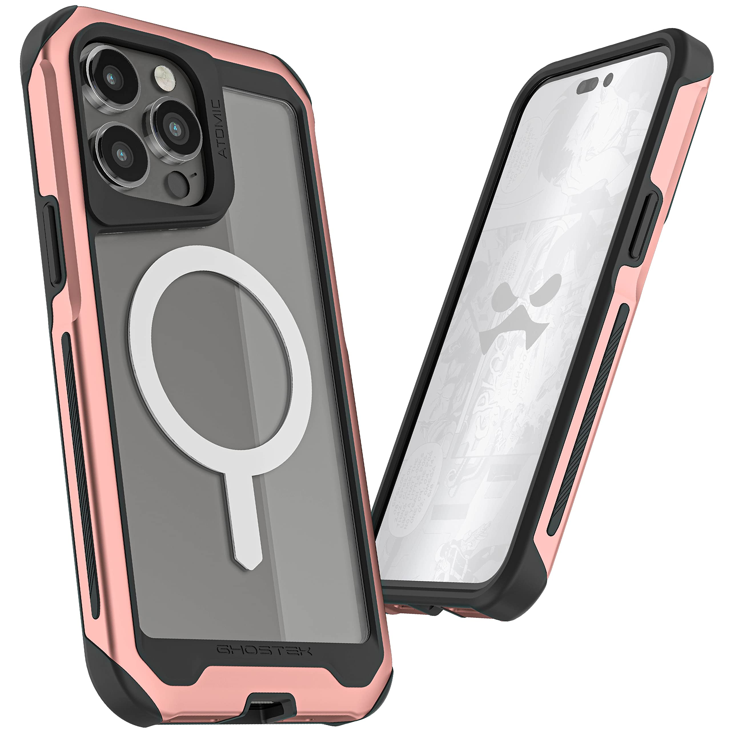 Ghostek Atomic Slim Iphone 14 Pro Max Case For Women Girly With Magsafe Ring Crystal Clear Back Shockproof Heavy Duty Protective