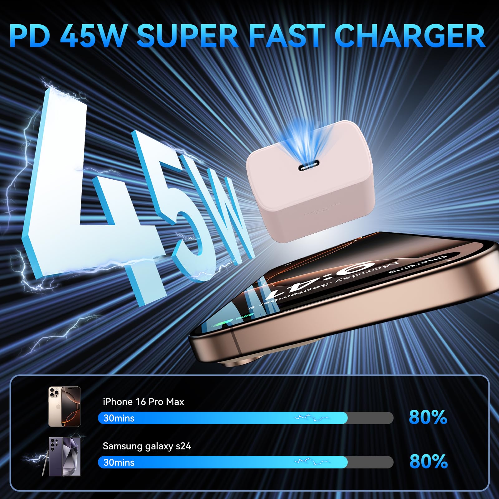 Phone 16 Pro Max Charger Fast Charging, 45W Super Fast Usb C Charger Block With 10Ft Long Charging Cord Cable For Phone 16 Pro M