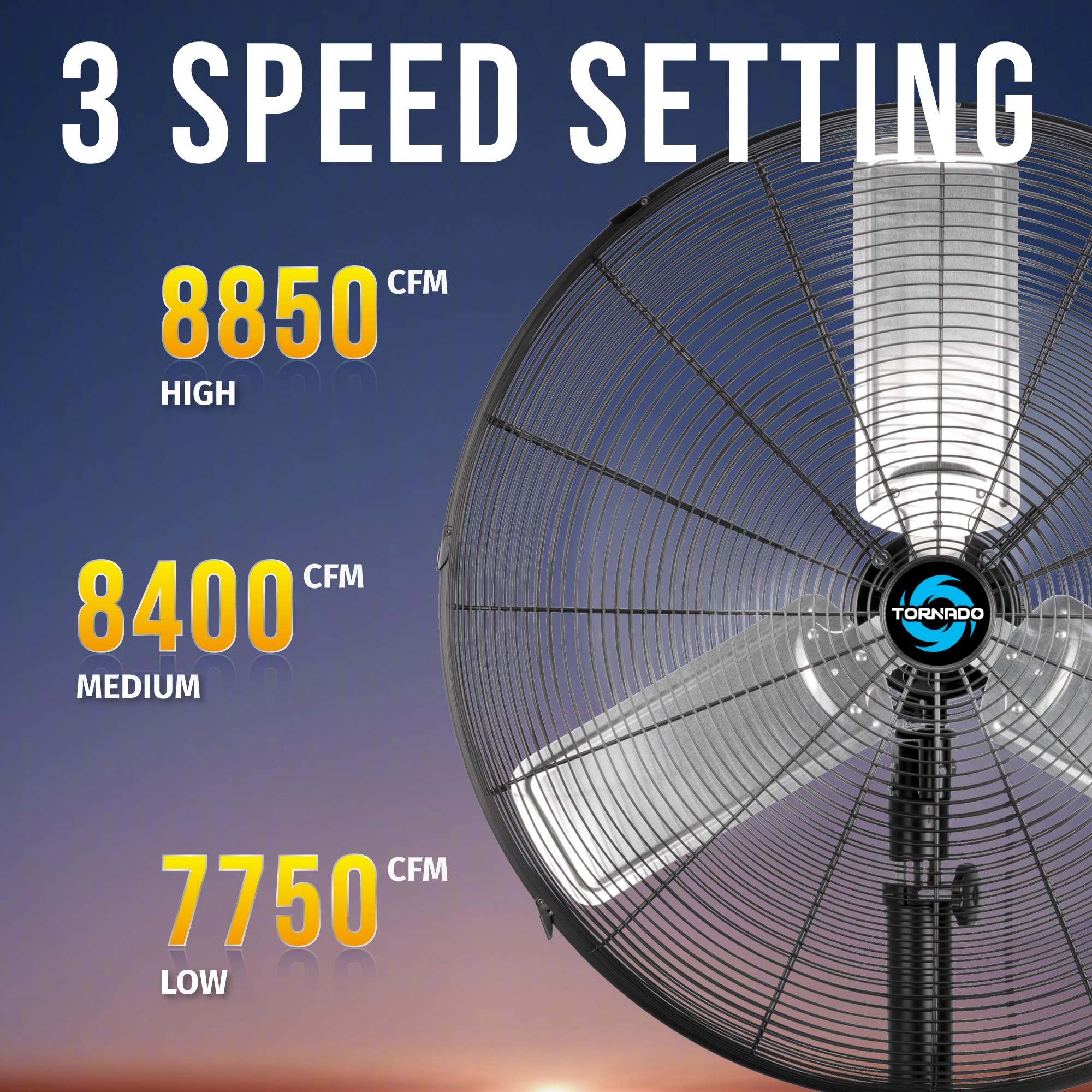 Tornado 30 Pedestal Fan, 8850 Cfm, High-Velocity With 3 Aluminum Blades, Oscillating, Ul Safety Approved, Industrial & Commercia