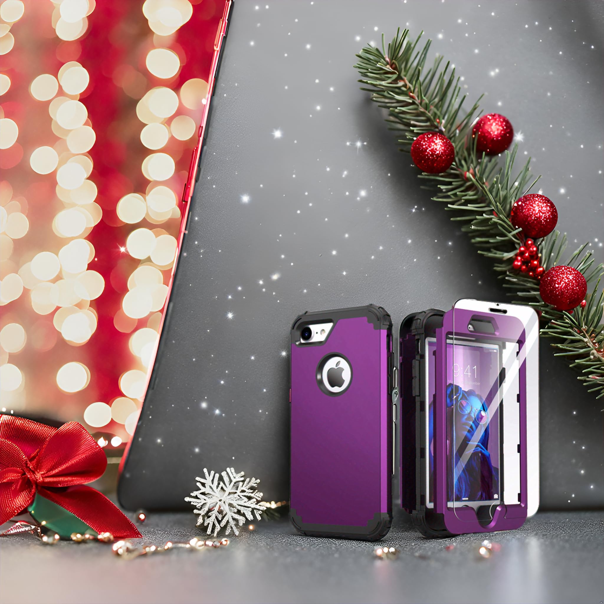 Idweel Iphone 8 Case, Iphone 7 Case With Tempered Glass Screen Protector, 3 In 1 Shock Absorption Durable Heavy Duty Duty Hard P