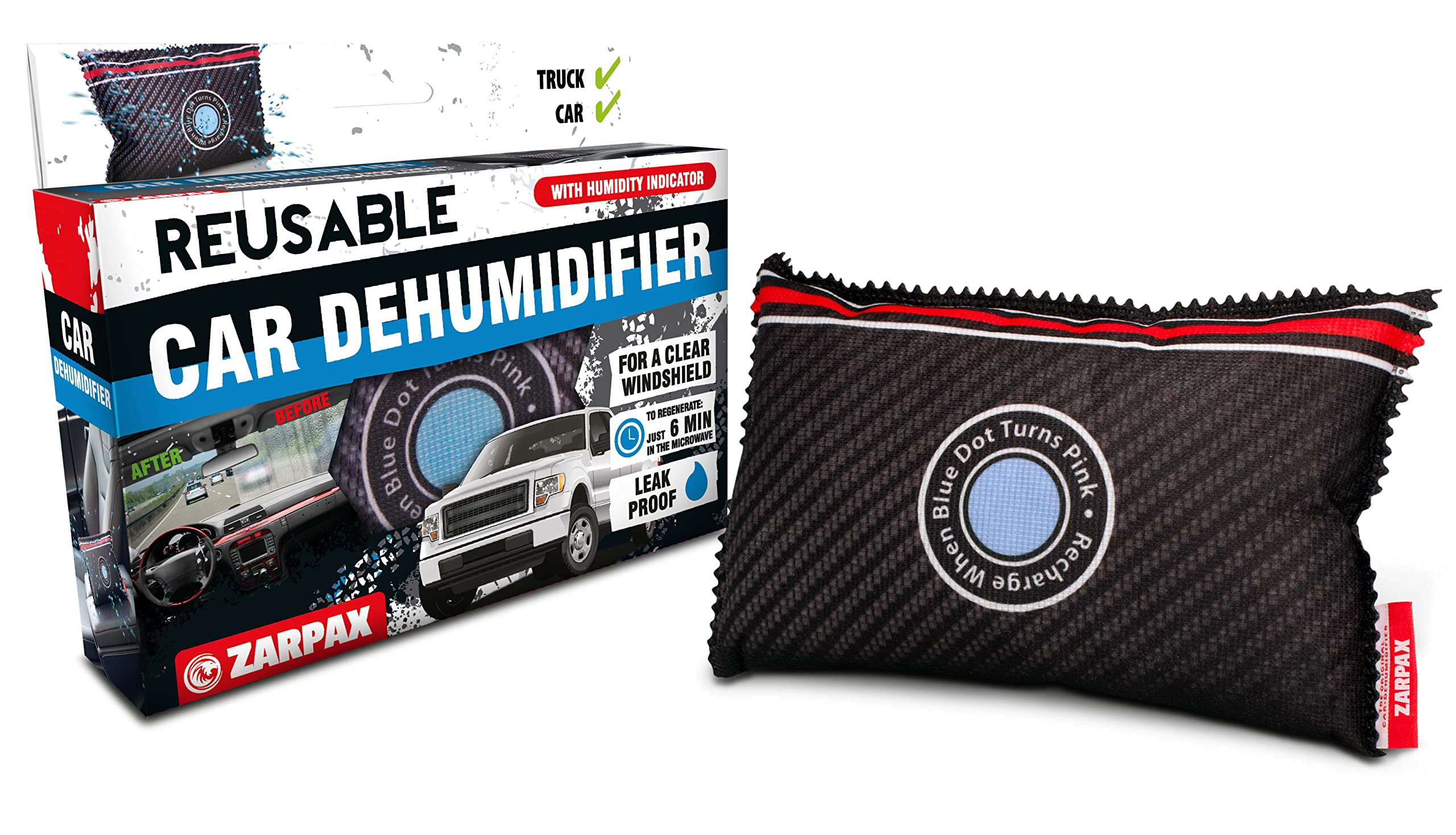 Zarpax Car Dehumidifier Bag 1 Pack   Absorbs Moisture, Damp, & Condensation On Windscreens & Car Interior   100% Leakproof   Reu