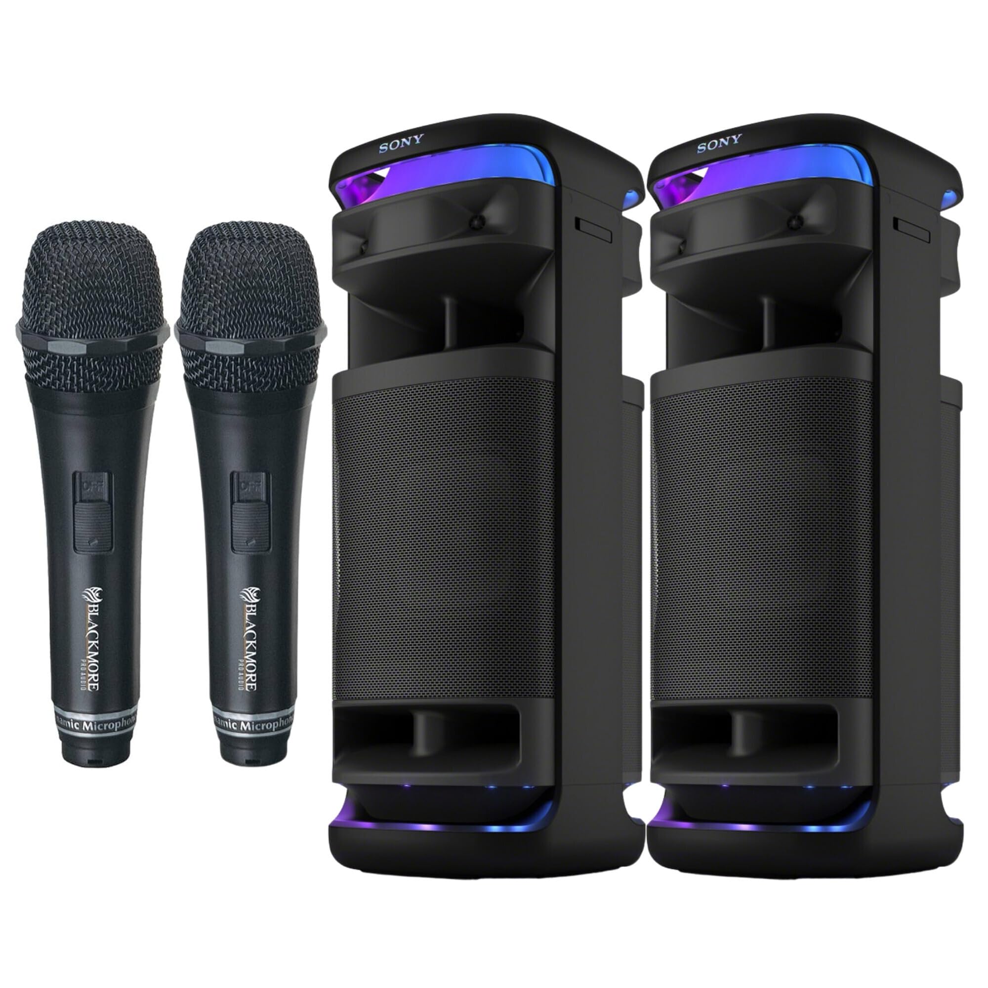 Sony SRSULT1000 ULT Tower 10 Party Speaker (Black, 2-Pack) Bundle with Pro Audio BMP-4 Wired Unidirectional Dynamic Microphone (
