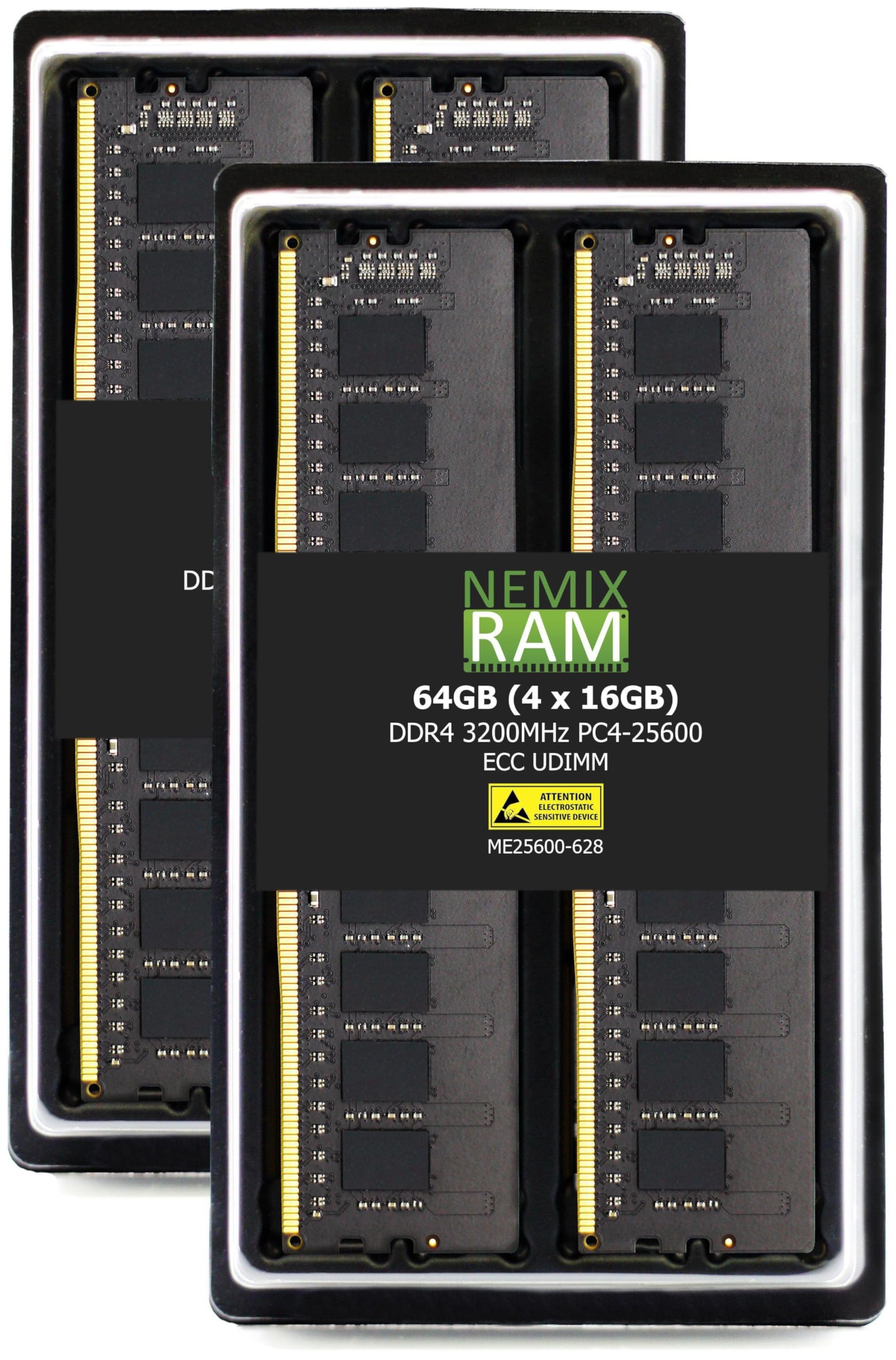 Nemix Ram 64Gb (4X16Gb) Ddr4 3200Mhz Pc4 25600 2Rx8 1.2V 288 Pin Ecc Unbuffered Udimm Kit