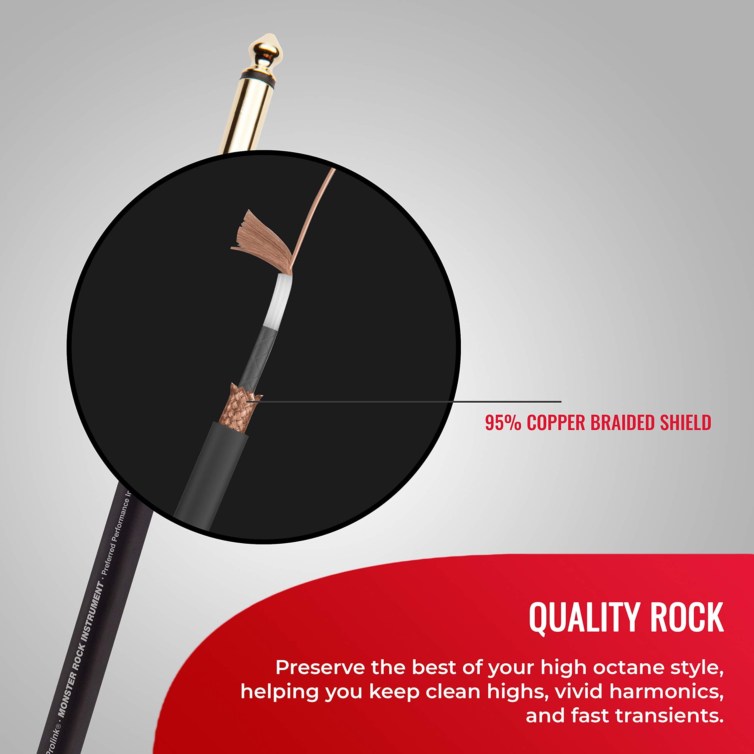 Monster Prolink Rock Instrument Cable. 12 Ft Straight To Straight Monster Guitar Cable. For Electric Guitar Cable. 95% Copper Br