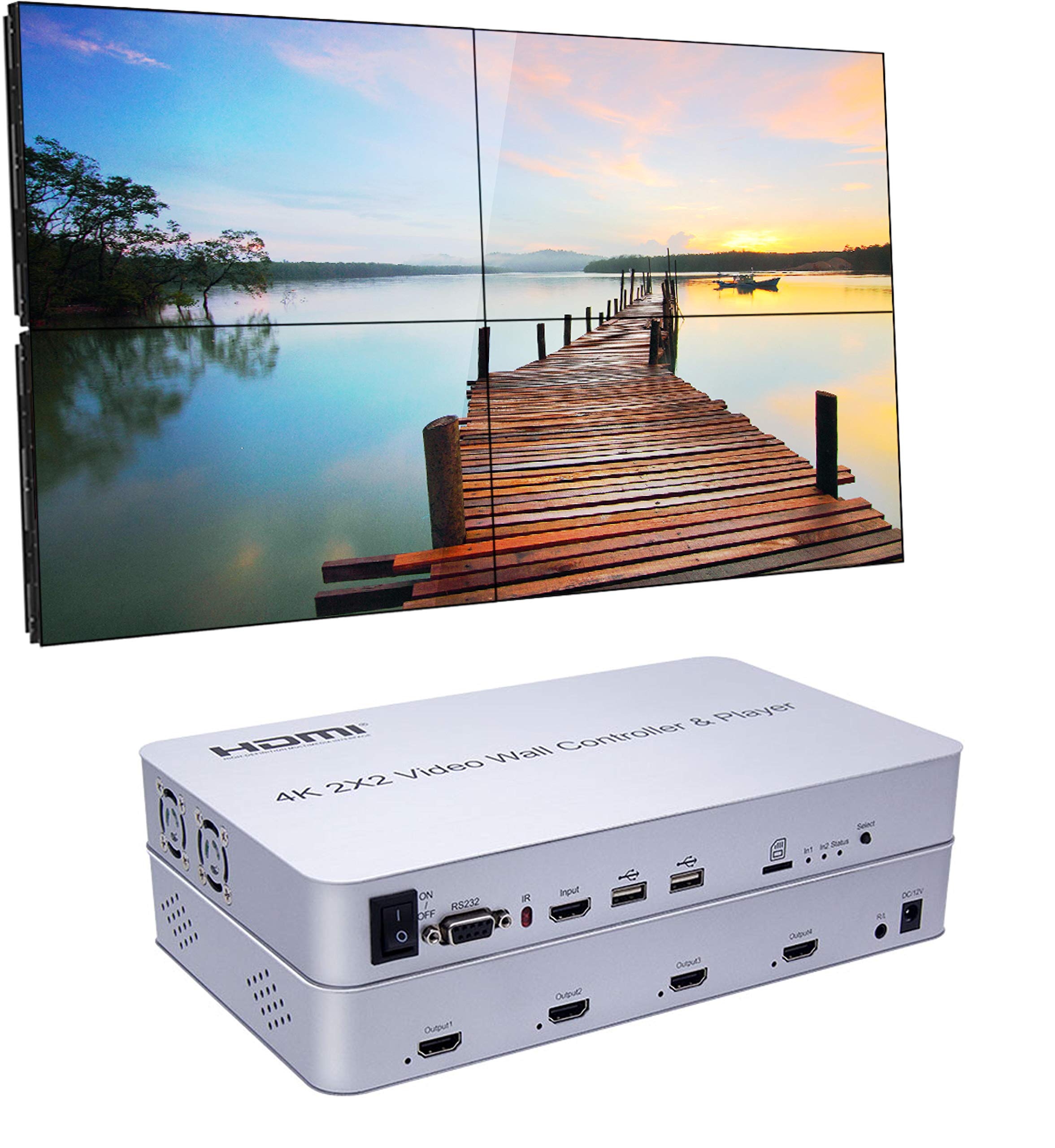 Expert Connect 2X2 Video Wall Controller With Media Player | 1080P, Hdmi 1.4, Hdcp1.4 Compliant | 1 Hdmi Input & 4 Outputs | 8 Display Modes   2X2, 1X2, 1X3, 1X4, 2X1, 3X1, 4X1