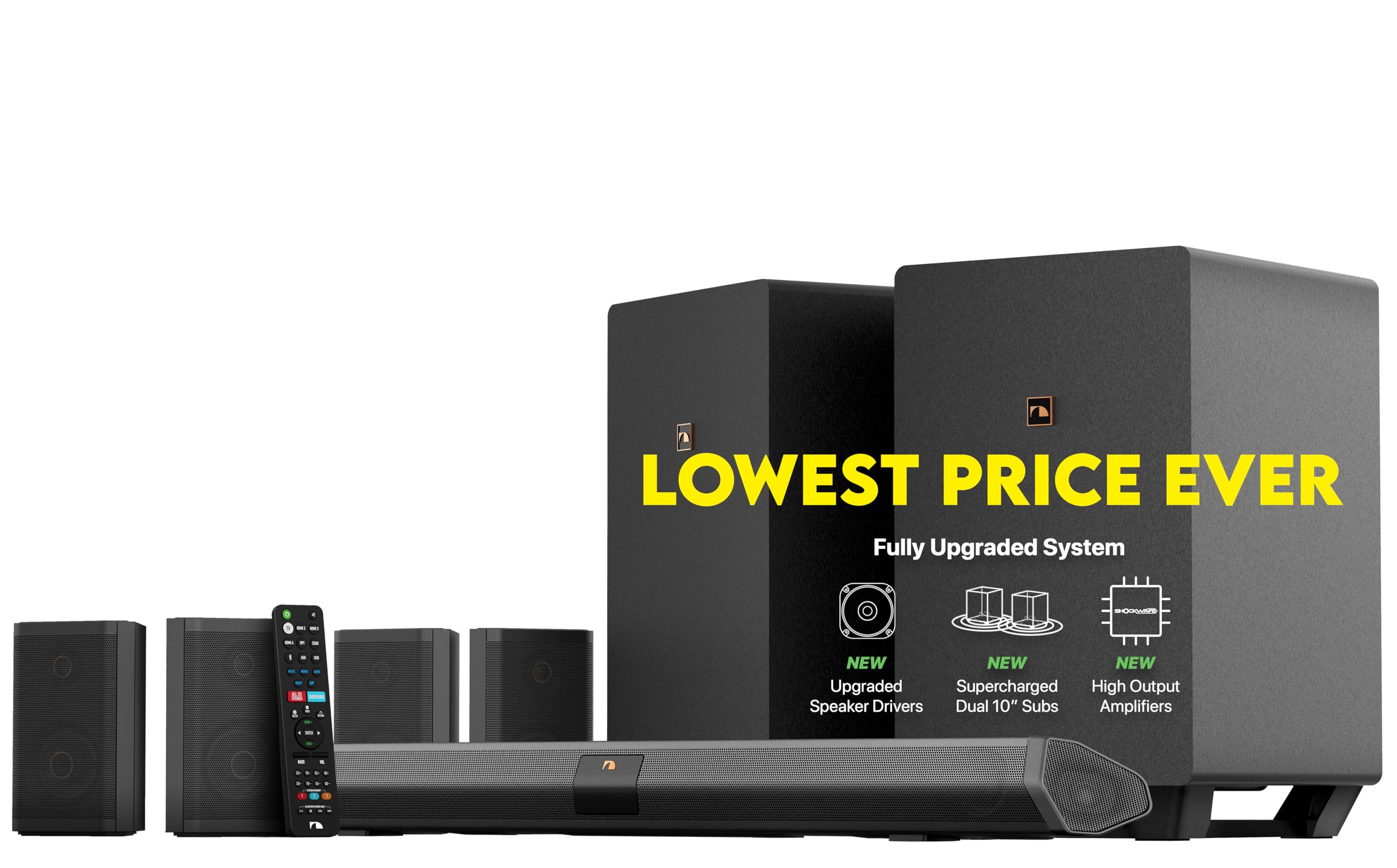 Nakamichi Shockwafe Ultra 9.2.4 Channel Dolby Atmos/Dts:X Soundbar With Dual 10'' Subwoofers (Wireless), 4 Rear Surround Effects