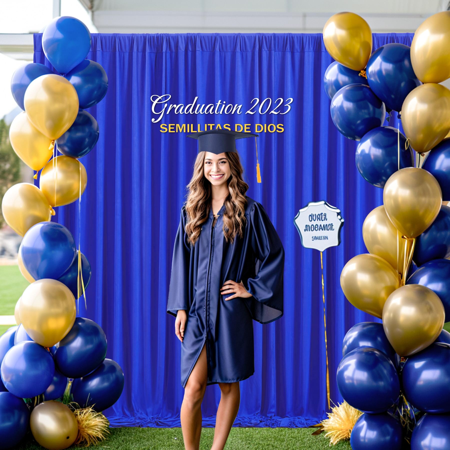 Royal Blue Backdrop Curtains For Parties, 10Ft Long Wrinkle Free Royal Blue Curtains Polyester Photography Backdrop Curtain Drap