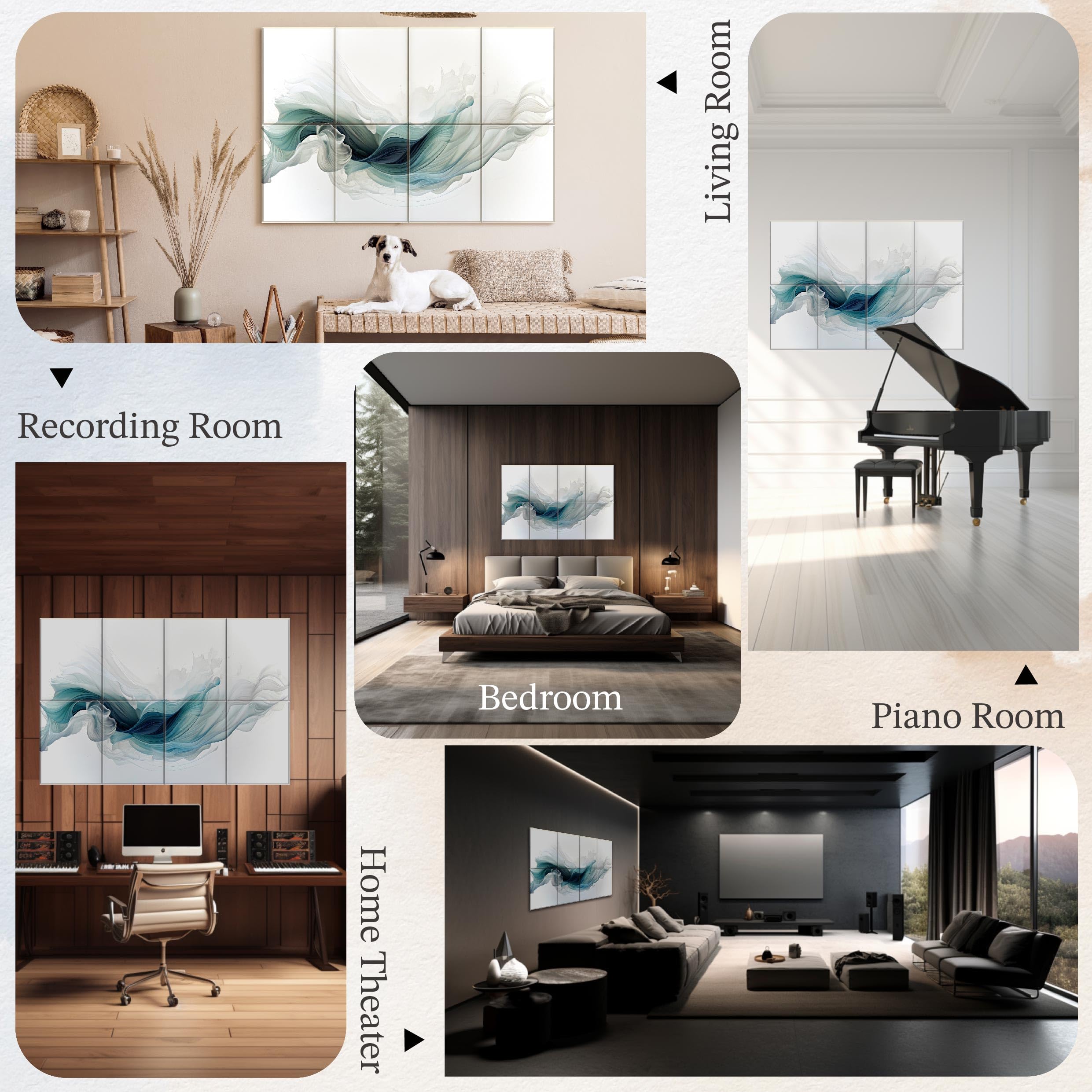 Soon Global 8 Pack Acoustical Wall Panels,48 X 32 Inches Sound Absorbing Panels, Decorative Acoustical Wall Panels, Acoustic Tre