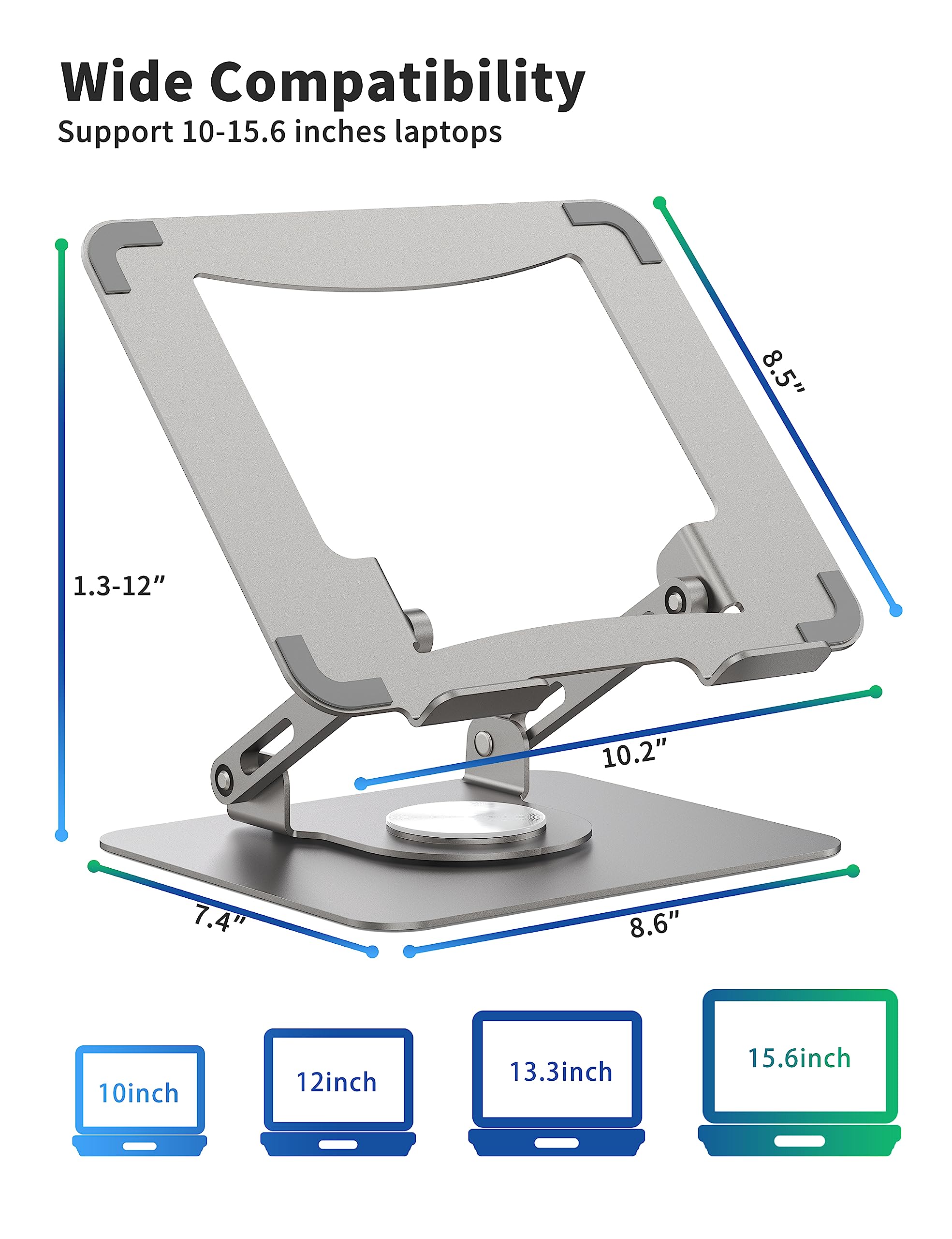 Soundance Laptop Stand With 360 Rotating Base, Ergonomic Computer Riser For Desk, Adjutable Height Muti Angle, Foldable Laptop M