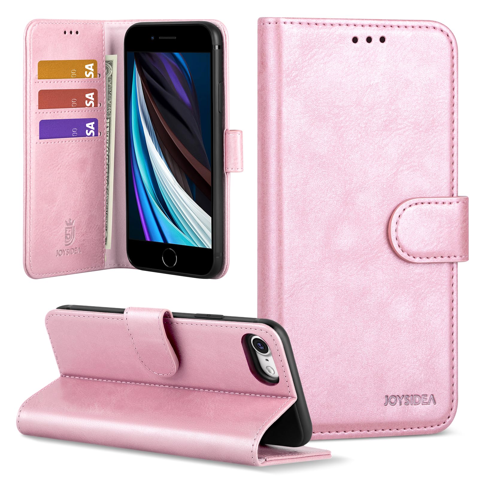 JOYSIDEA iPhone SE 2022 | SE 2020 | 8 | 7 Wallet Case, PU Leather Magnetic Flip Folio Phone Case with Card Holder, Stand & Shock