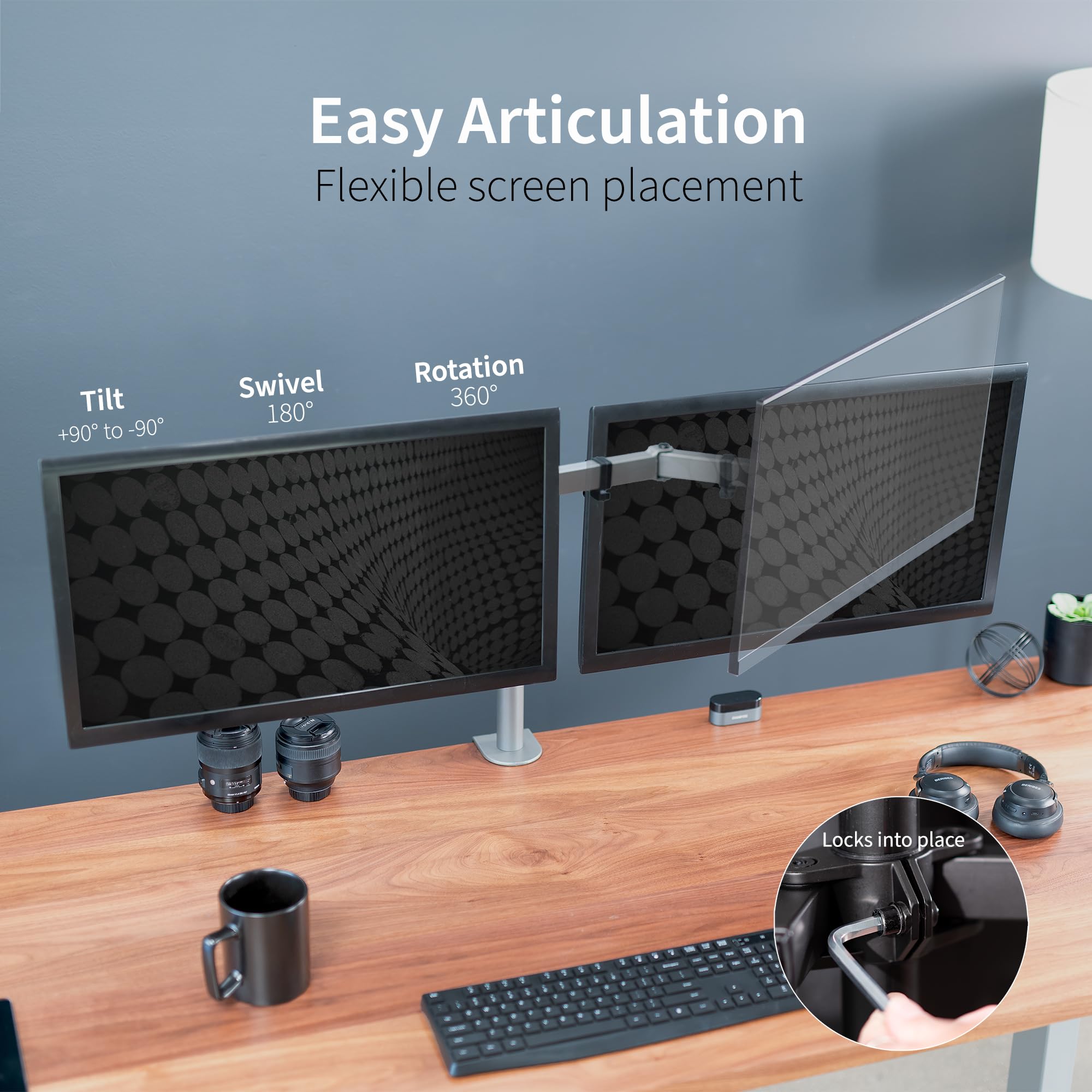 VIVO Dual Monitor Desk Mount, Heavy Duty Fully Adjustable Steel Stand, Holds 2 Computer Screens up to 30 inches and Max 22lbs Each, Gray Color, STAND V002 GY