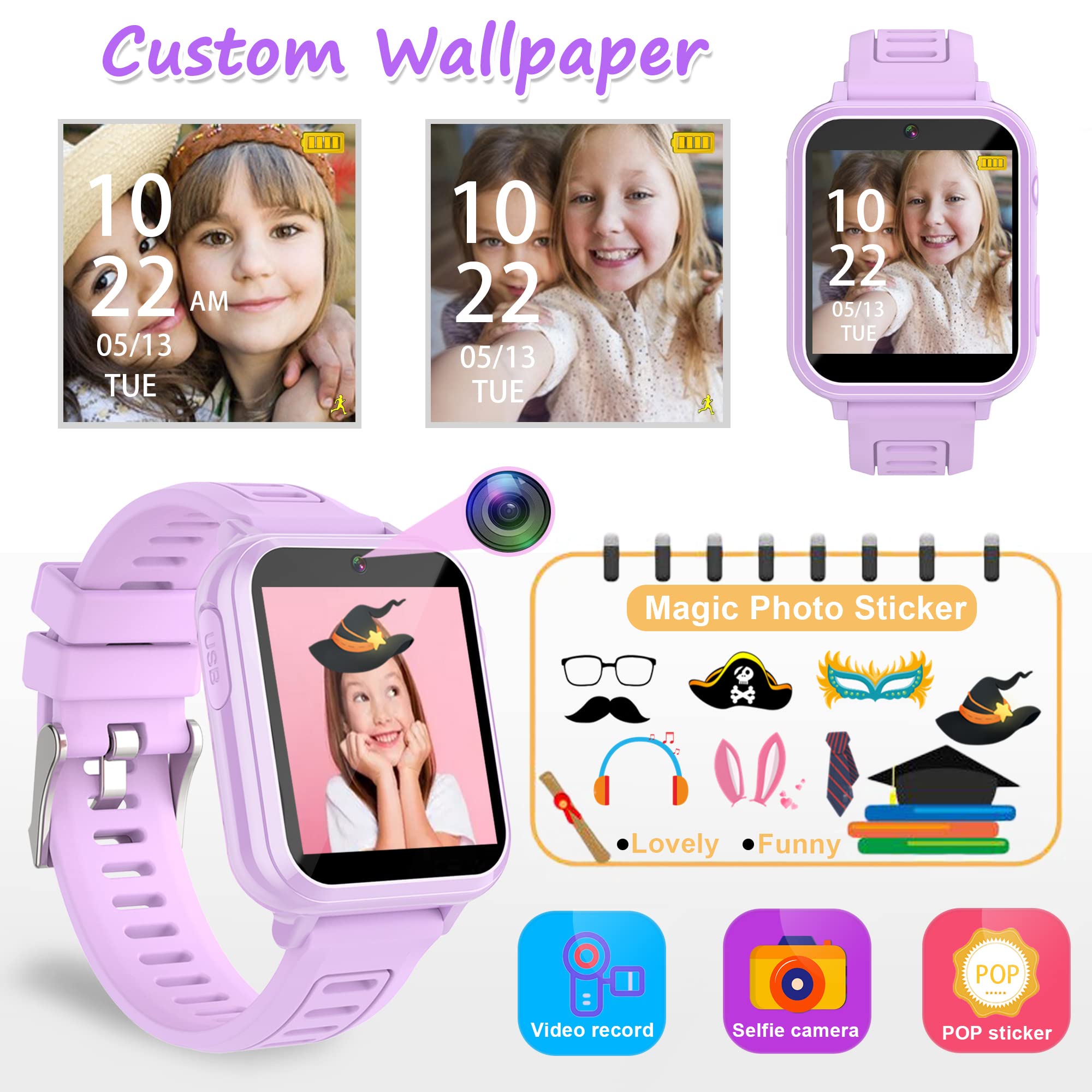Kids Smart Watch Girls Gifts For Girls Age 5 12, 24 Puzzle Games Hd Touch Screen Smart Watches With Video Camera Music Player Pe