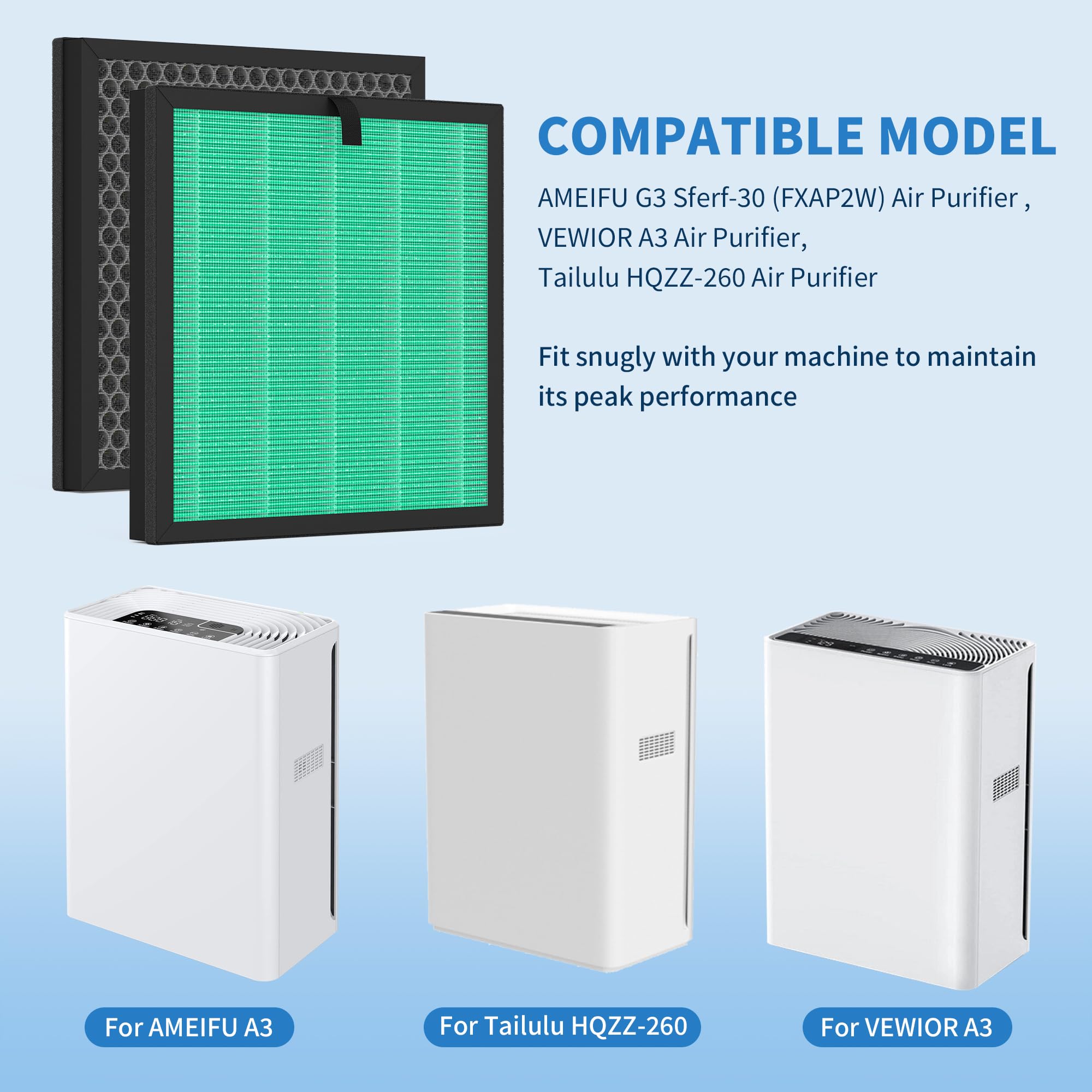 Xbww 2 Packs G3 Replacement Filter Compatible With Ameifu G3 Vewior A3 Tailulu Hqzz 260 Air Cleaner Purifier, 3 In 1 Filter Of H